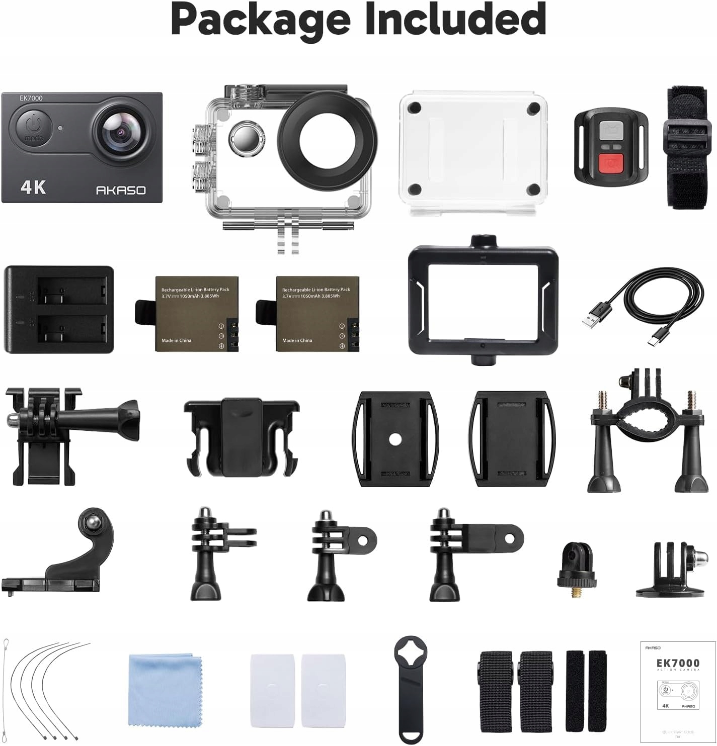 AKASO Kamera Sportowa 4K 20MP WiFi Podwodna 170° LCD Pilot 2x1050mAh — miniatura 9