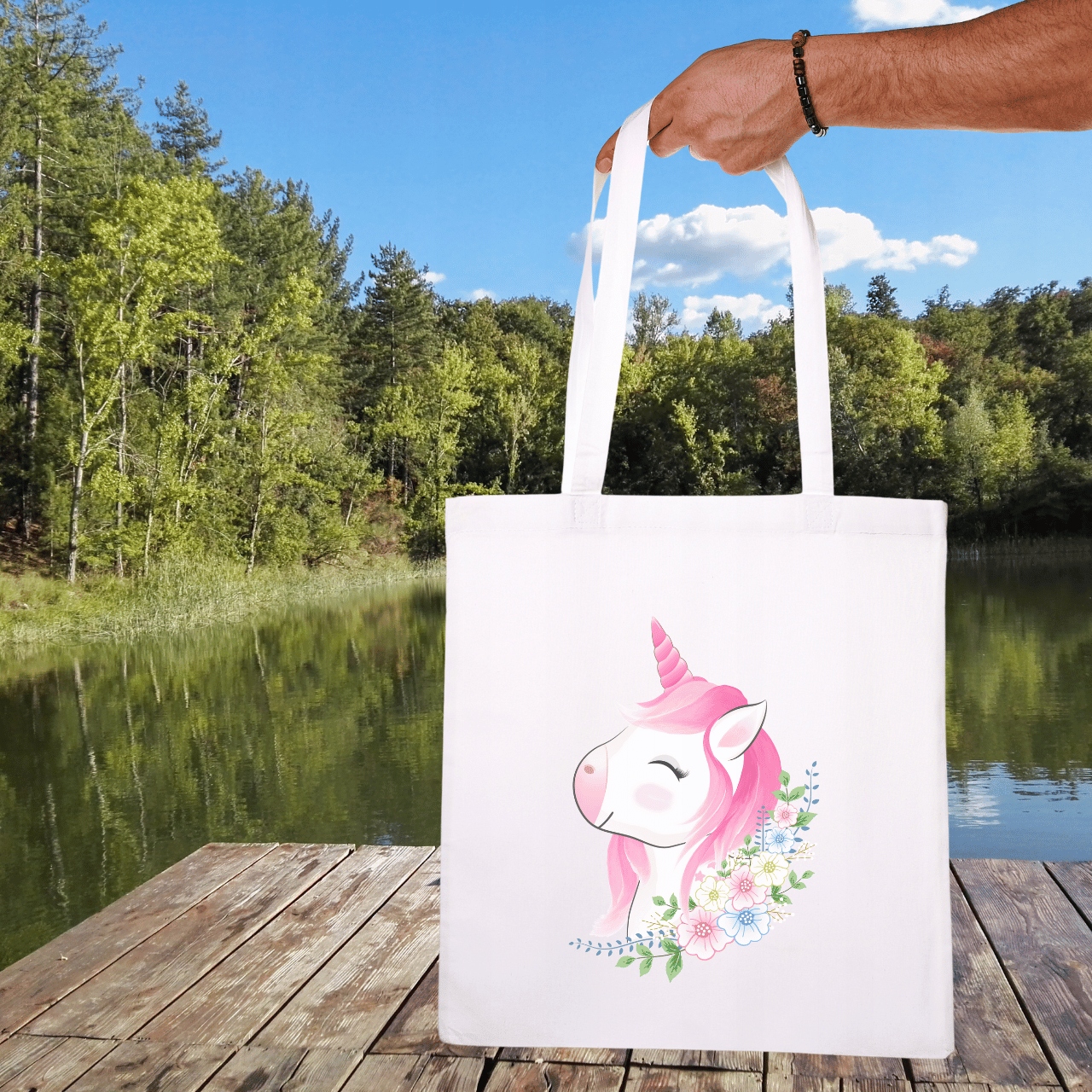 TORBA bawełniana z nadrukiem JEDNOROŻEC 38x42cm siatka zakupy eko torebka Model jednorożec bi