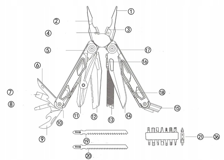 DAICAMPING DL30 NARZĘDZIE WIELOFUNKCYJNE MULTITOOL ZESTAW + ETUI Model DL30