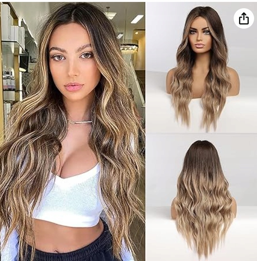 Paruka Emmor Vlnitá Paruka Kudrnatá Syntetická Ombre Hnědá Blond 60 cm