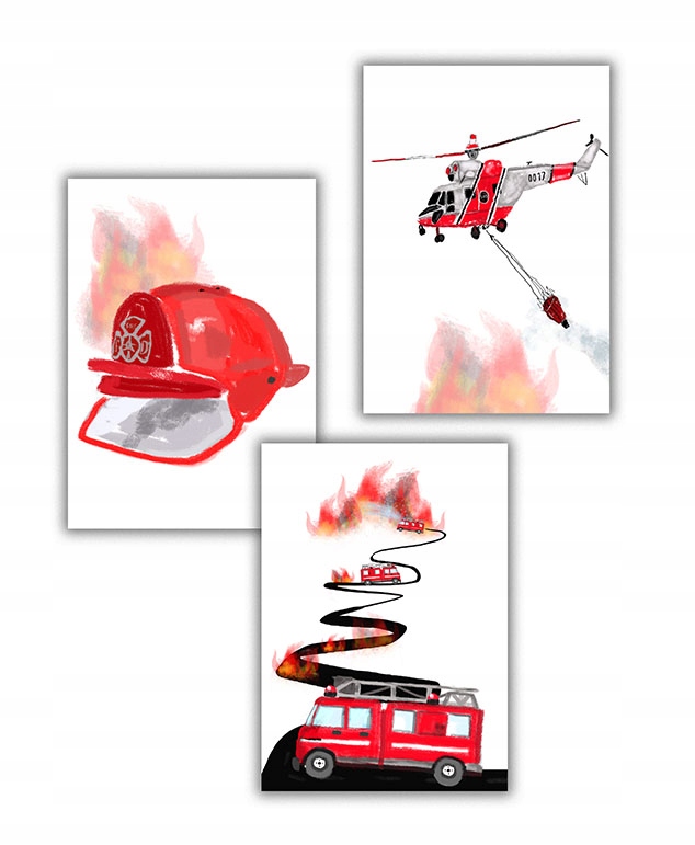 

3 Plakat straż pożarna helikopter metryczka 30x40