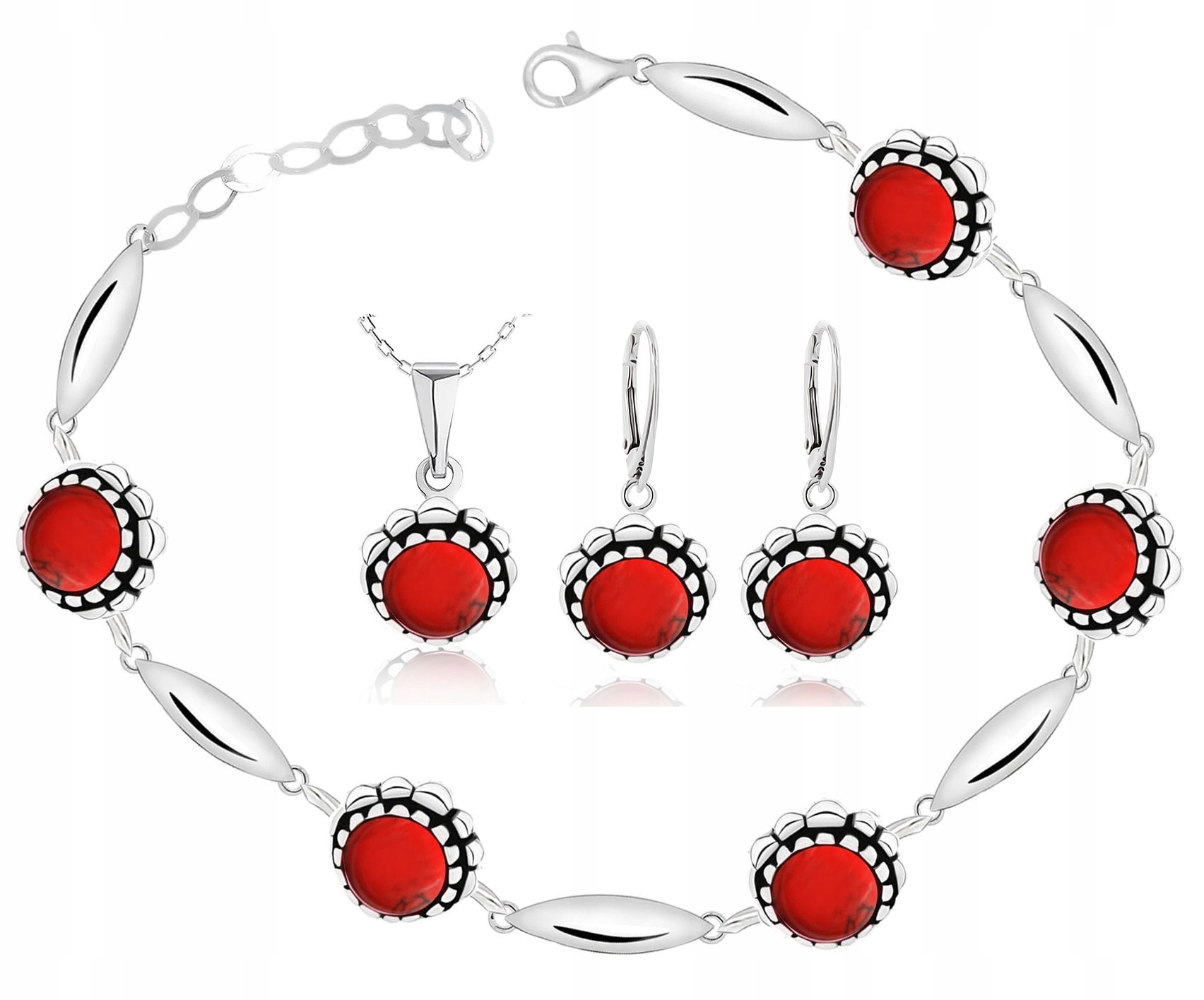 

Srebrny Komplet Biżuterii Z Koralami Ang.zapięcie