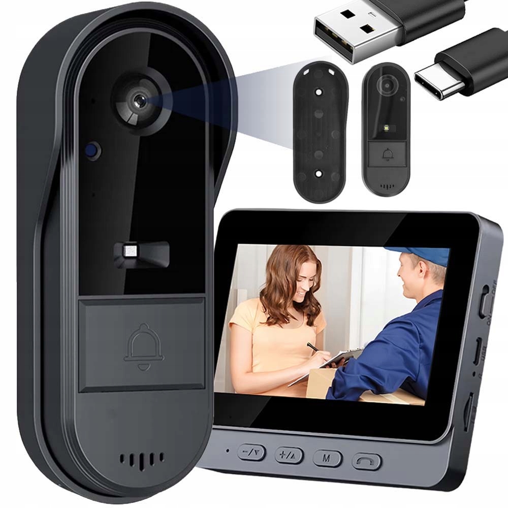 Videozvonek Bezdrátový 4.3 Obrazovka Full Hd IP65 Voděodolný Noční Vidění