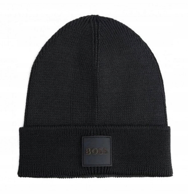 Hugo Boss pánská čepice Beanie hat Black vyrobená v Itálii
