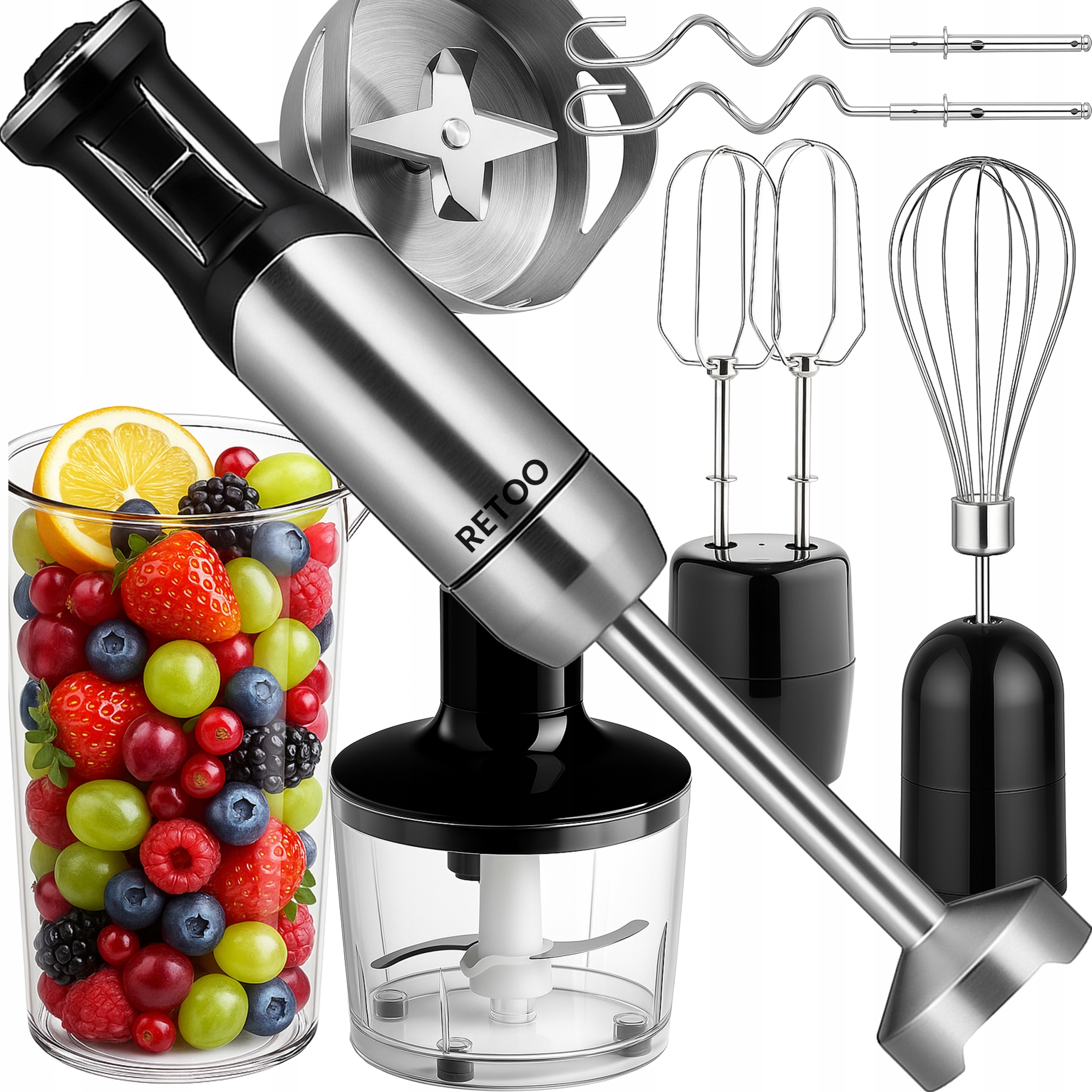 Blender Wielozadaniowy Ręczny 1200W Mikser Rozdrabniacz Trzepaczka Końcówki