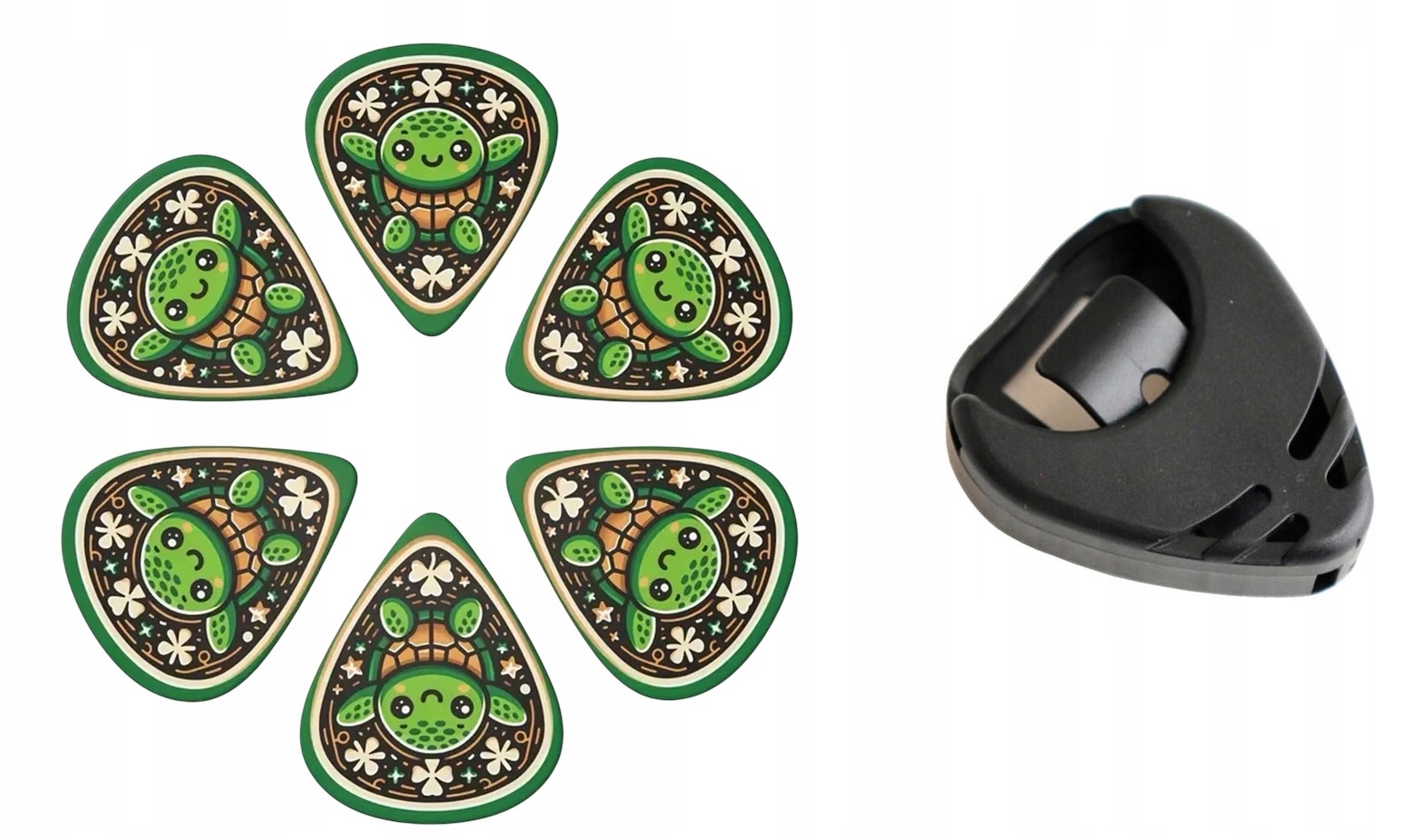 KOSTKI GITAROWE - ZESTAW GRUBOŚCI 6SZT - RÓŻNE ROZMIARY + PICKHOLDER