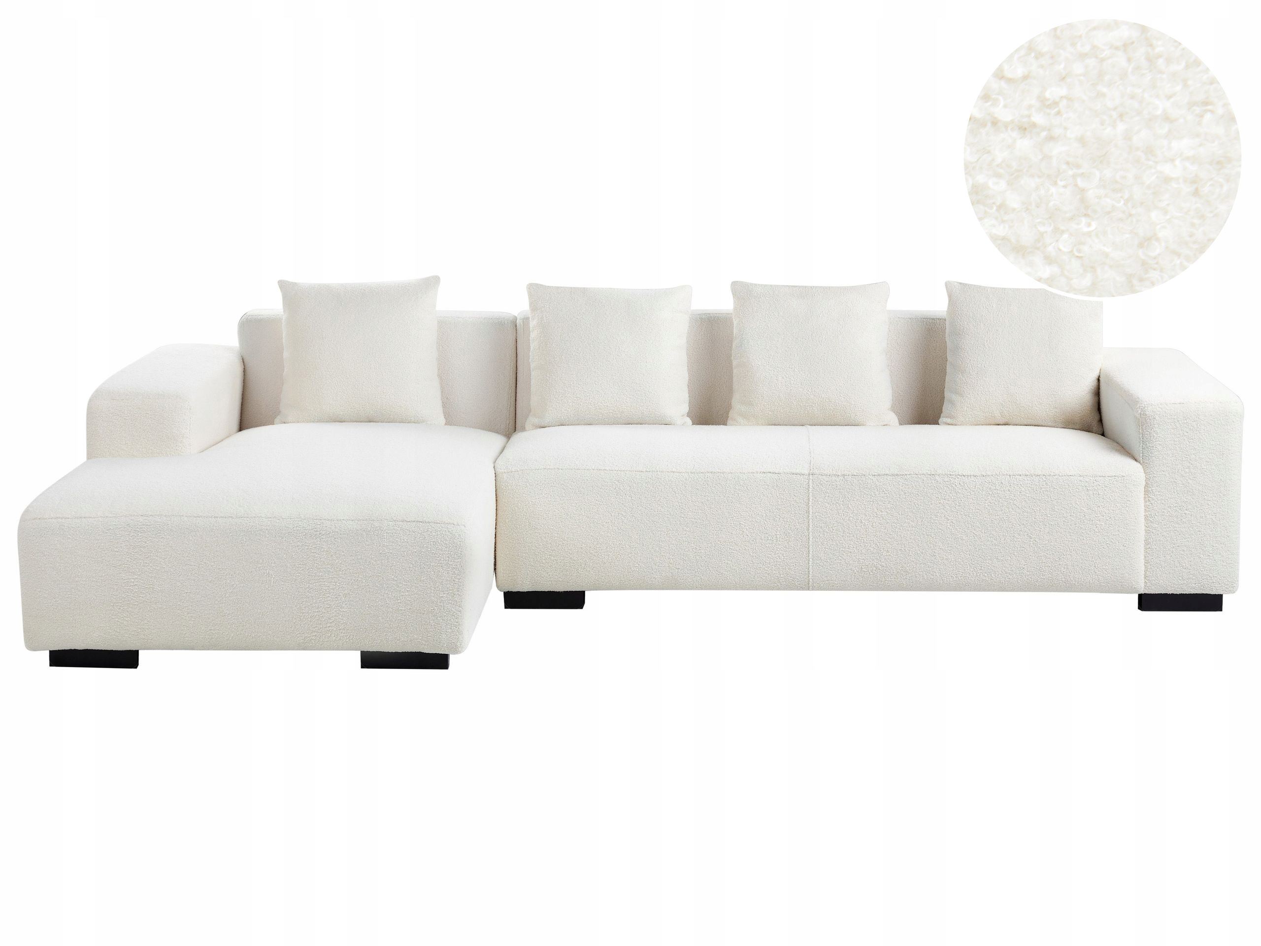 Narożnik sofa biały z tkaniną boucle