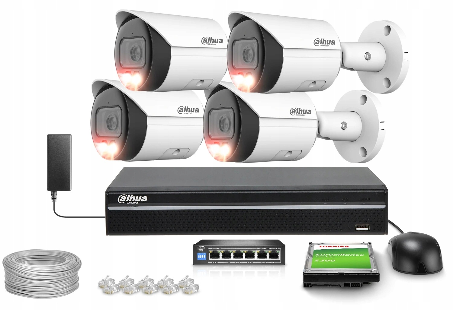 Sada pro monitorování domů Ip 4x IPC-HFW2549S-S-IL-0280B 5MPx IR30 mikrofon