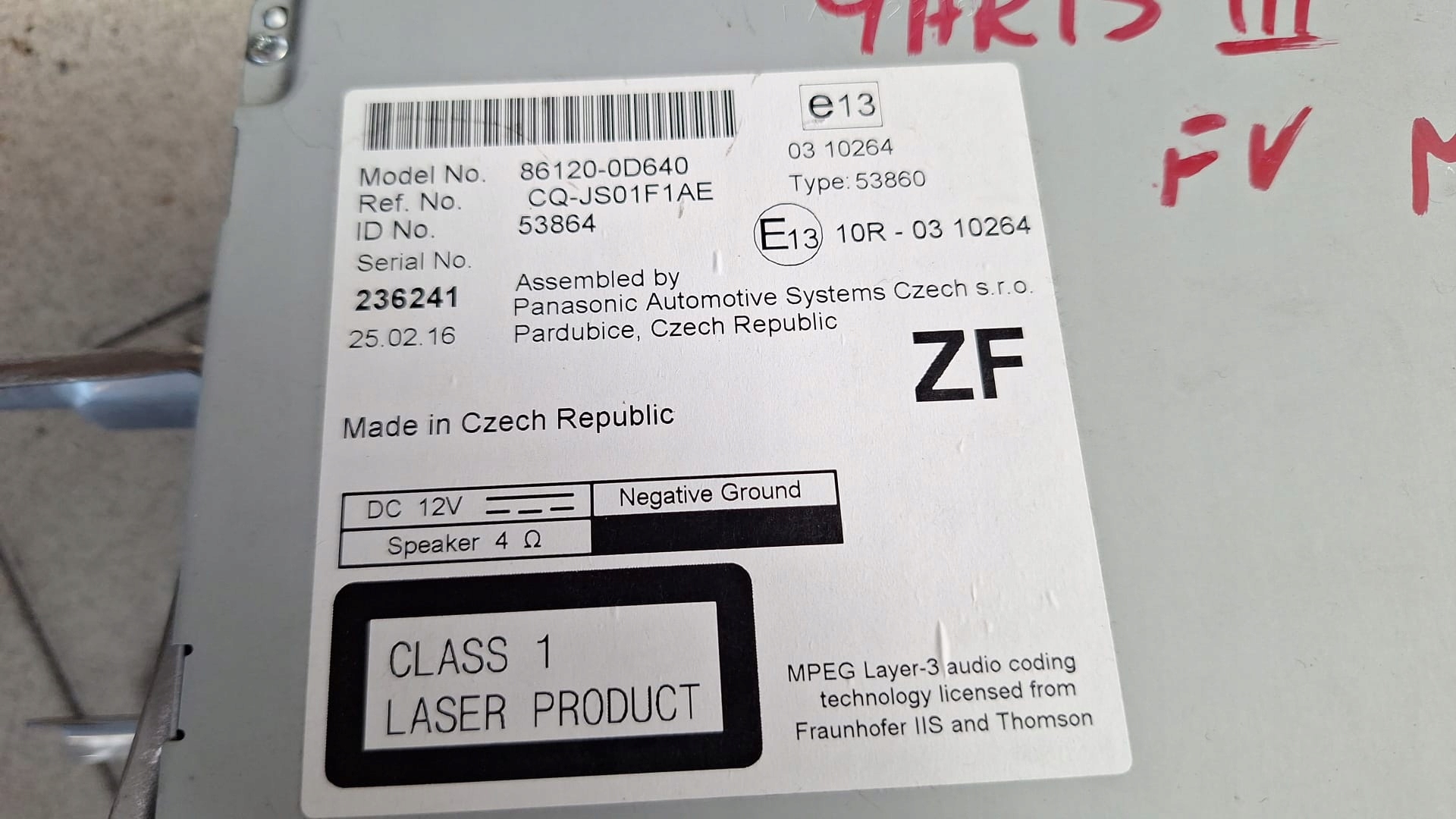 PANEL RADIA control unit ODTWARZACZ TOYOTA III YARIS 86120-0D640