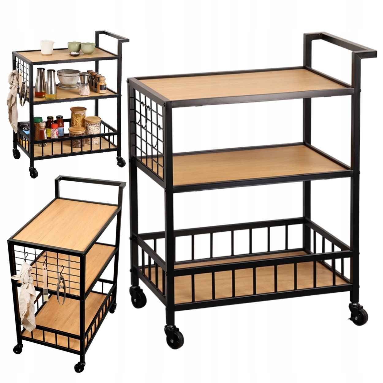 Kuchynský pomocný vozík na kolieskach 3 úrovne Loft 60x38x79 cm do kúpeľne