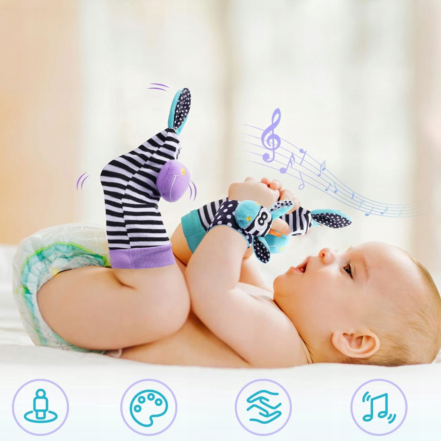 4x SKARPETKI 3D OPASKI NA RĄCZKI GRZECHOTKI SOZZY ZABAWKA SENSORYCZNA Marka Inna marka