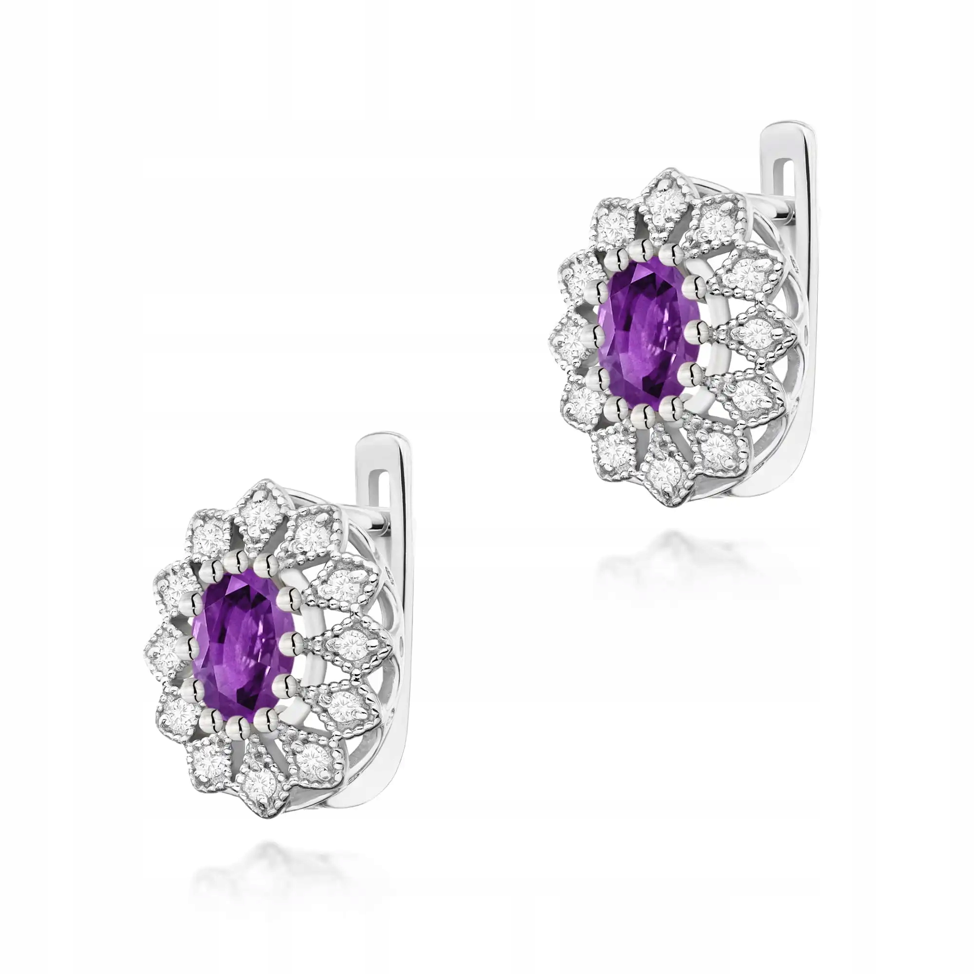 Zlaté náušnice 585 s ametystem 0,40ct lesklé bílé zlato 14k jako dárek