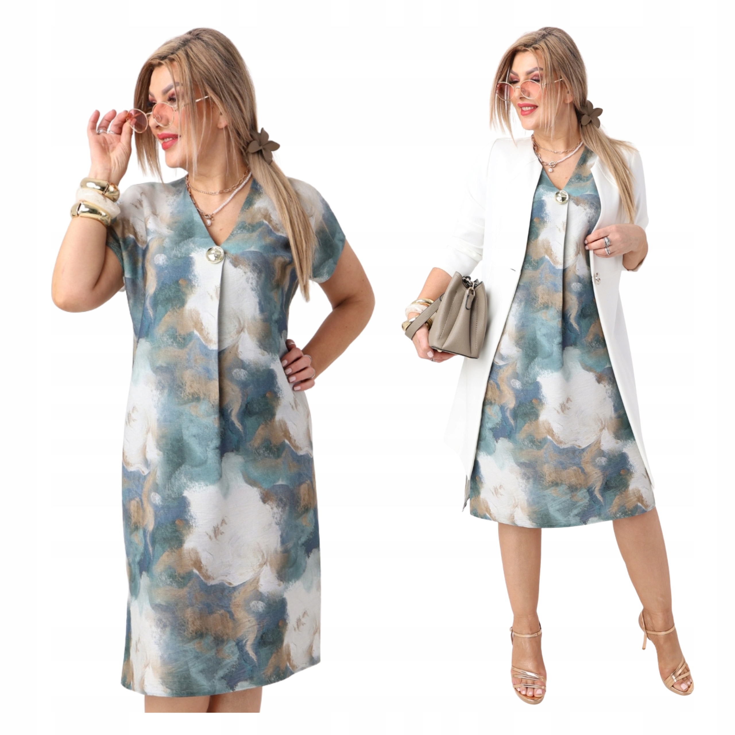 Zwiewna sukienka midi Polski Producent oversize luźna duże rozmiary