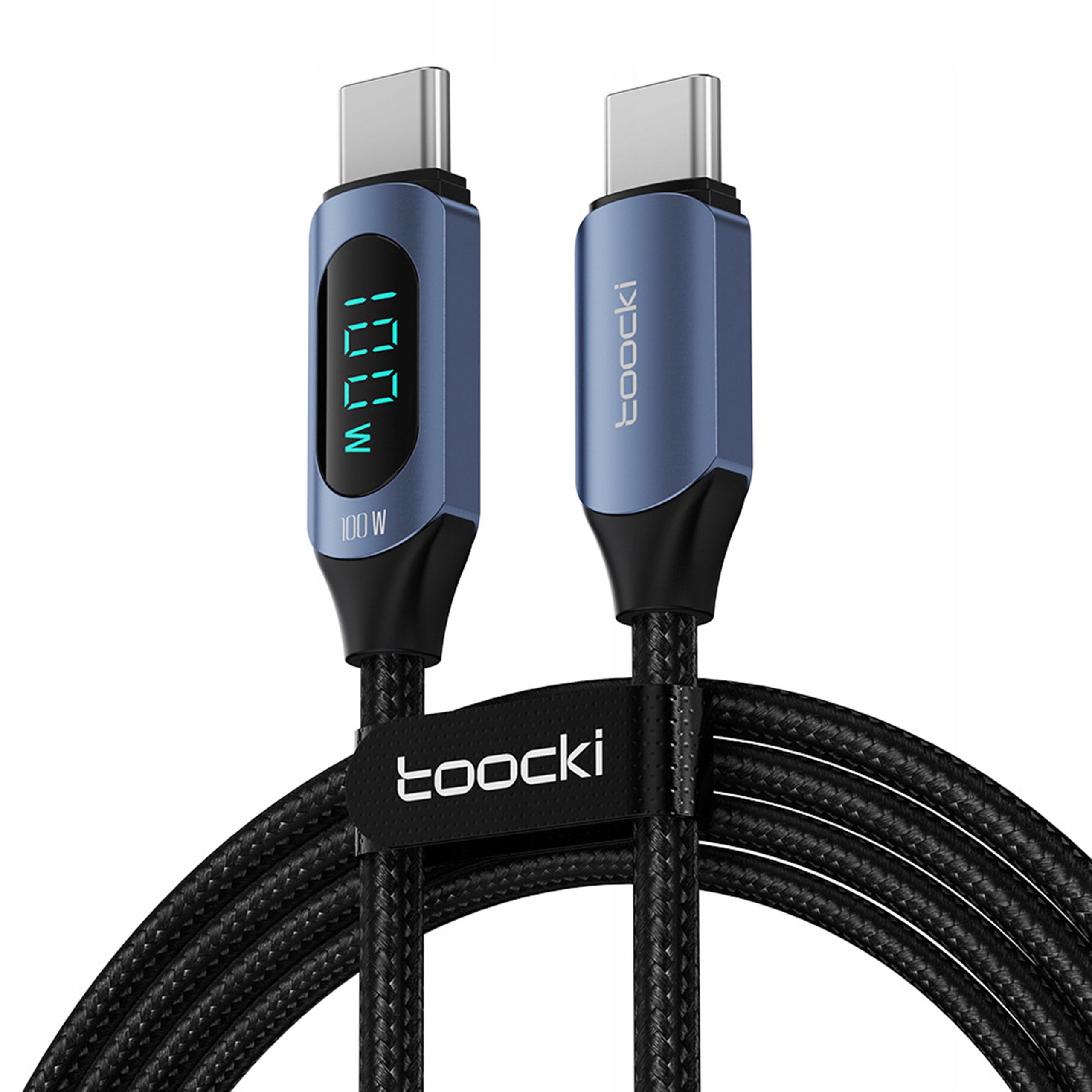 Kabel Toocki 100W USB typ C - kabel USB typ C 2m wyświetlacz miernik