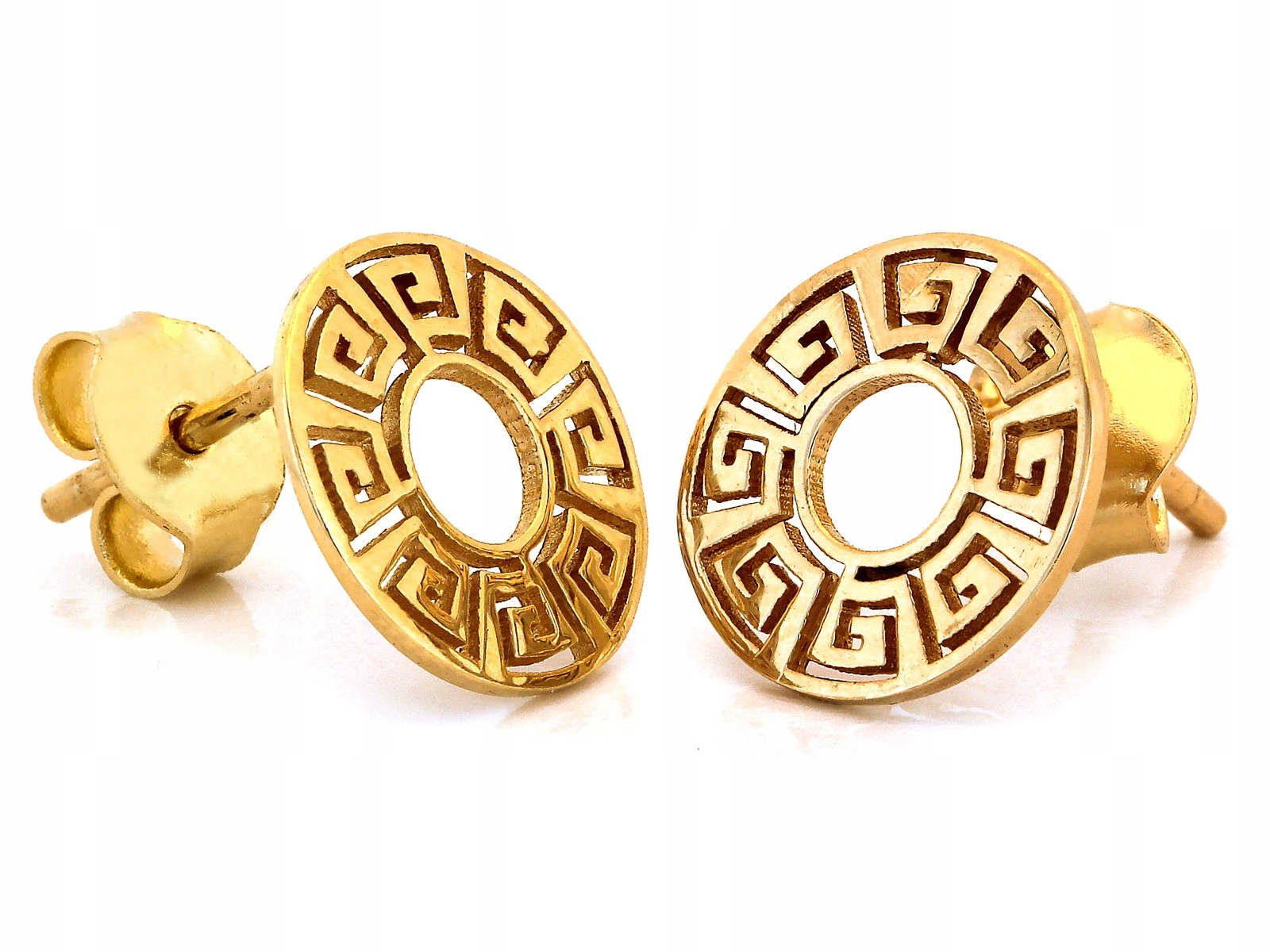 Dámské Náušnice Zlaté 585 tyčinky bez kamenů, kroužky s řeckým vzorem