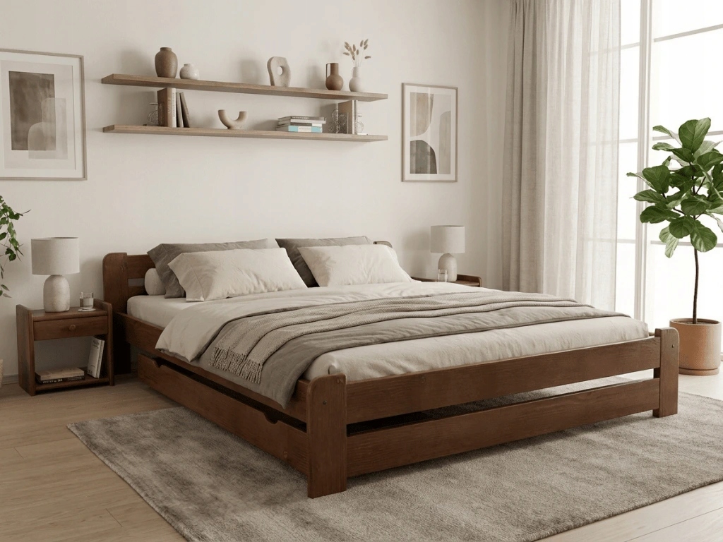 Postel Laura 160×200 cm, dub latk. rošt, matr. Deluxe 10 cm