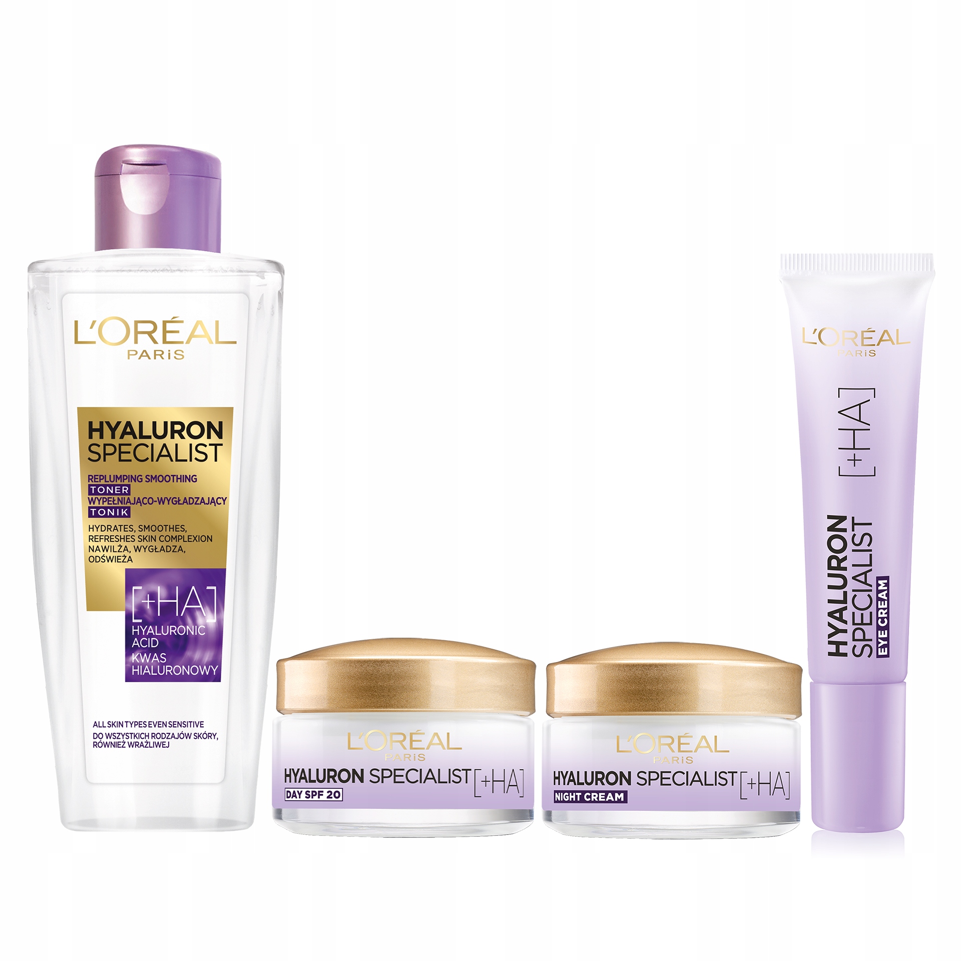 Zestaw L'Oréal Hyaluron Krem pod Oczy Tonik do Twarzy Krem na Dzień i Noc