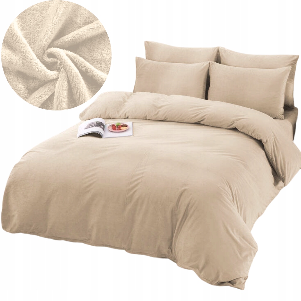 Pościel 160x200 pluszowa polarowa gładka miś zimowa ciepła beżowa