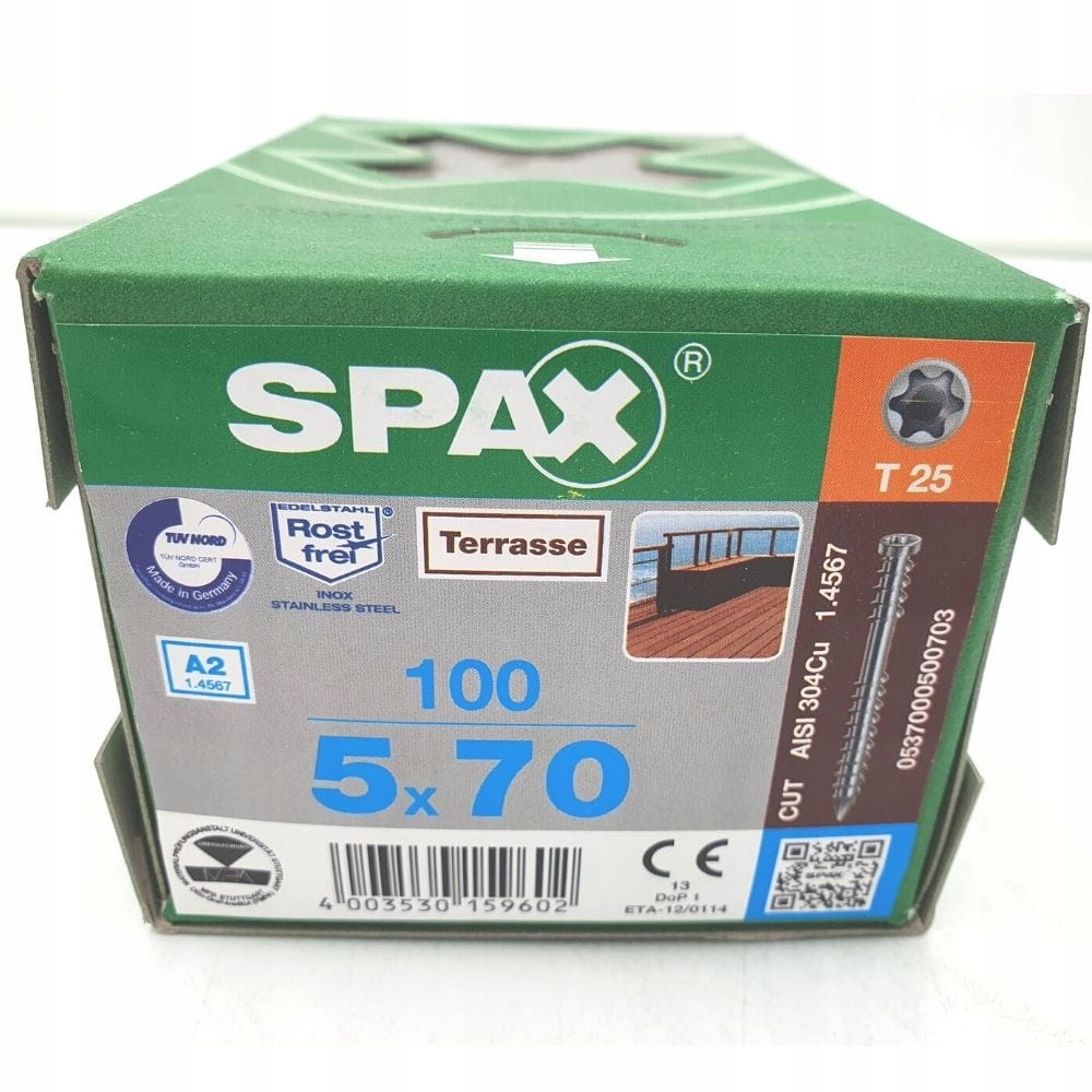 Spax Terasové vruty nerezové 5x70 mm 100 Ks Stříbro-Inox