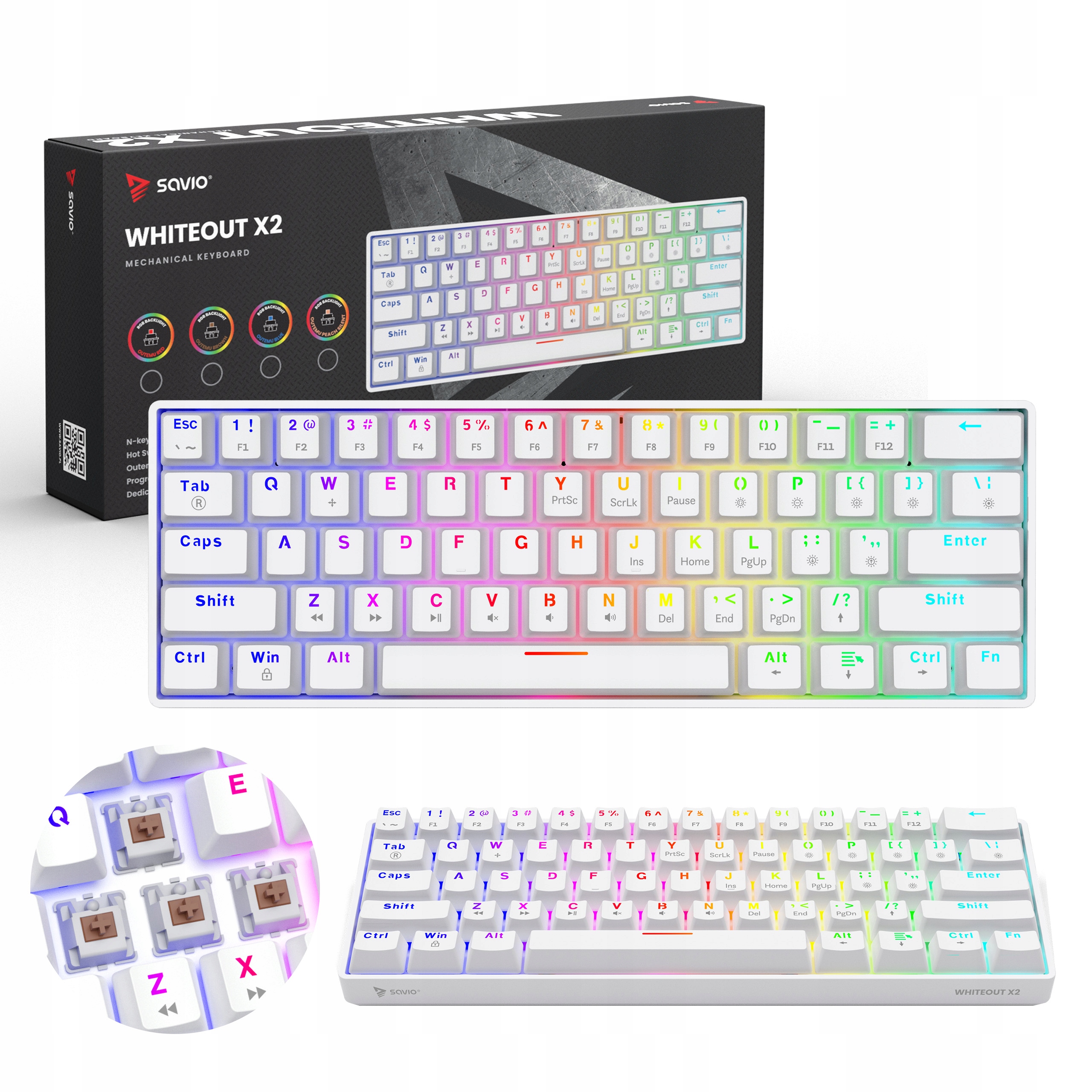 Klawiatura mechaniczna Usb Savio Whiteout X2 Outemu Brown Hot Swap