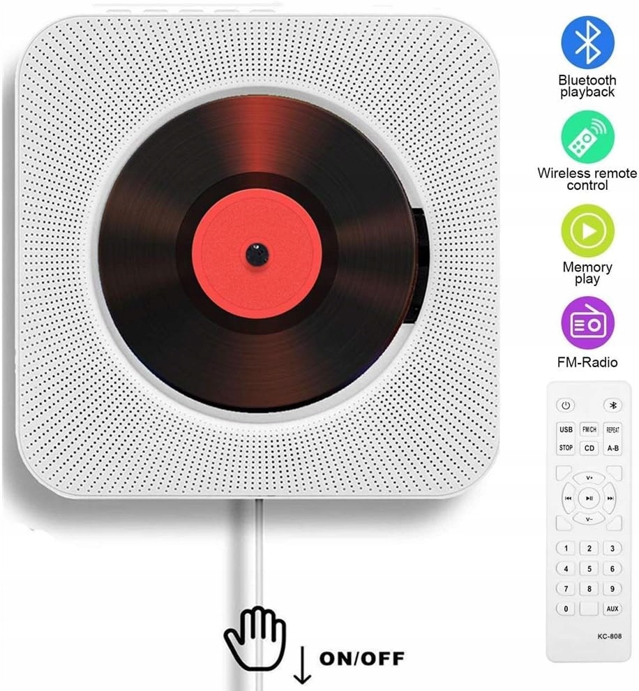 ODTWARZACZ CD BLUETOOTH MONTAŻ NA ŚCIANIE / STOJAK RADIO USB + PILOT Stan opakowania oryginalne