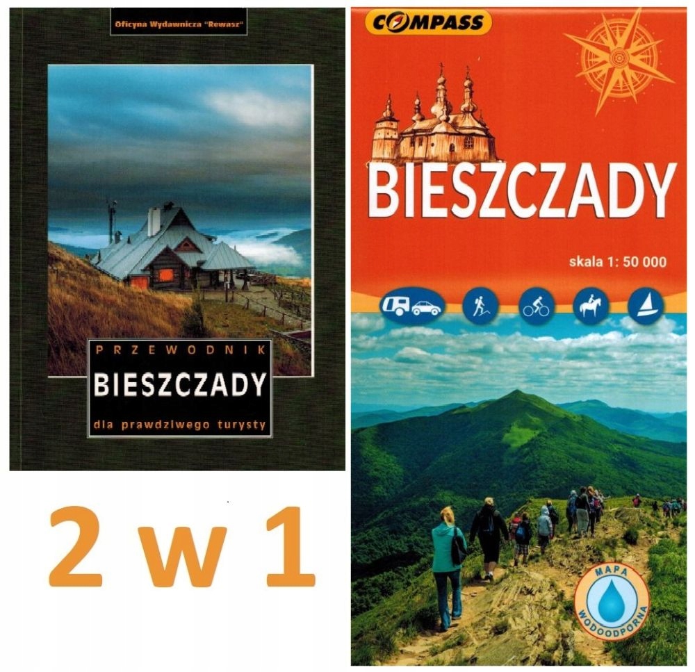 BIESZCZADY PRZEWODNIK REWASZ + MAPA LAMINOWANA 2 w 1 COMPASS 2024