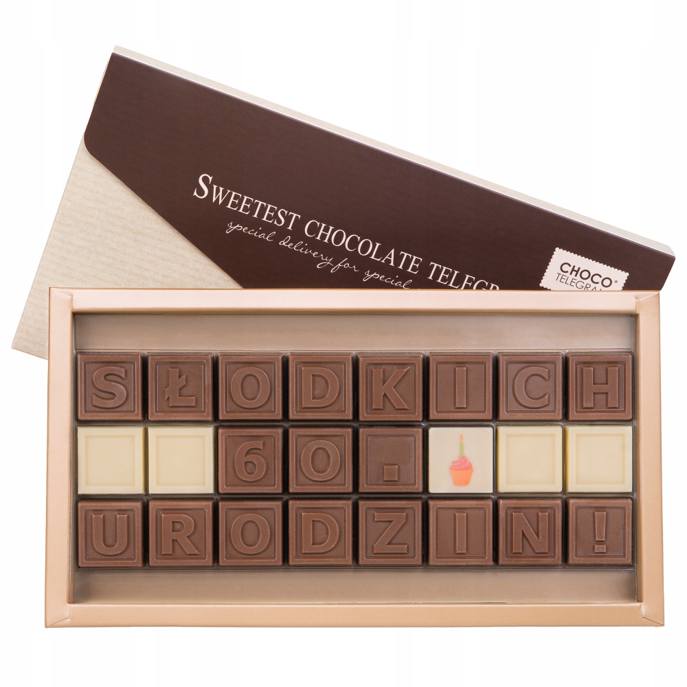 Czekoladowy Telegram Słodkich 60. urodzin! Belgijska Czekolada Na Urodziny