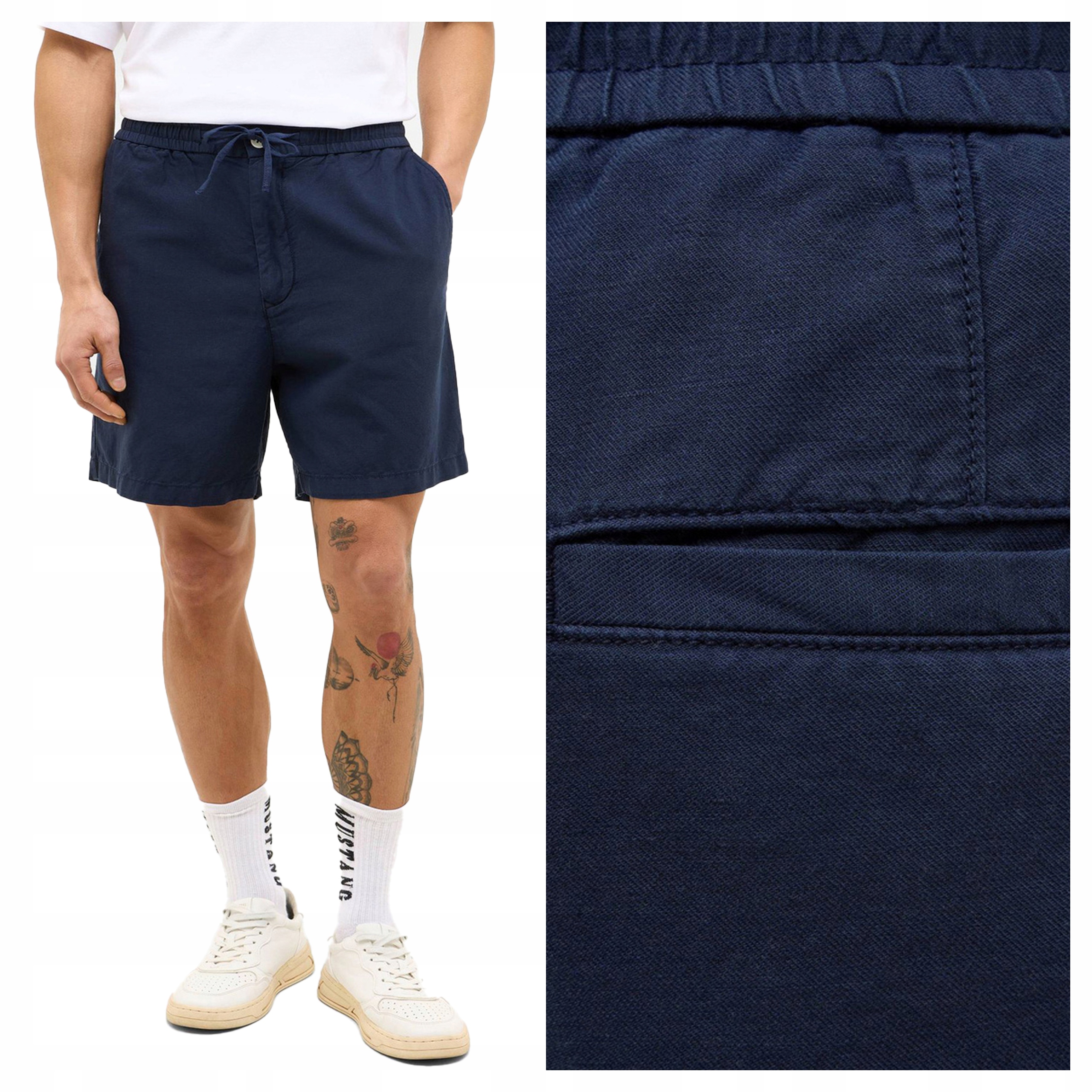 Pánské látkové šortky Mustang Linen Jogger Shorts Navy Blazer W33