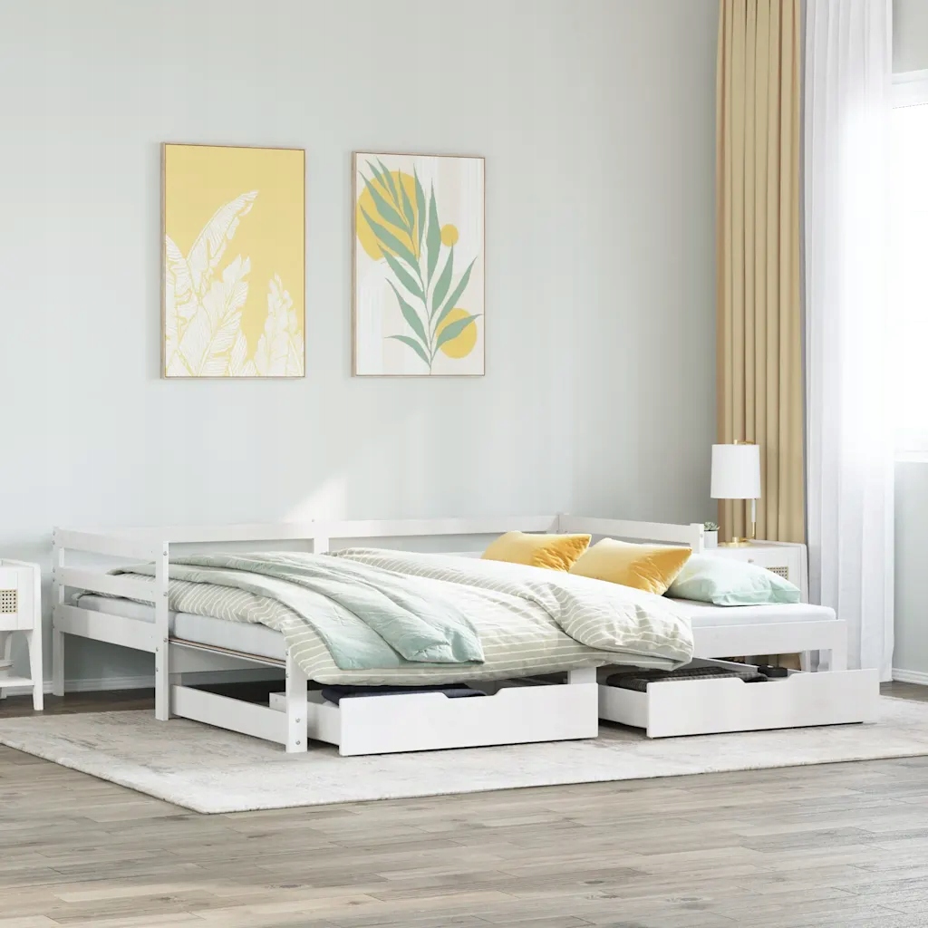 Válenda se zásuvkami bílá 90 x 200 cm masivní borovice Bílá 3302145
