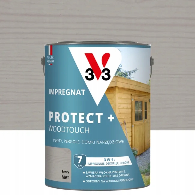V33 Impregnat Protect+ Woodtouch 7LAT 3w1 Szary 4,5L