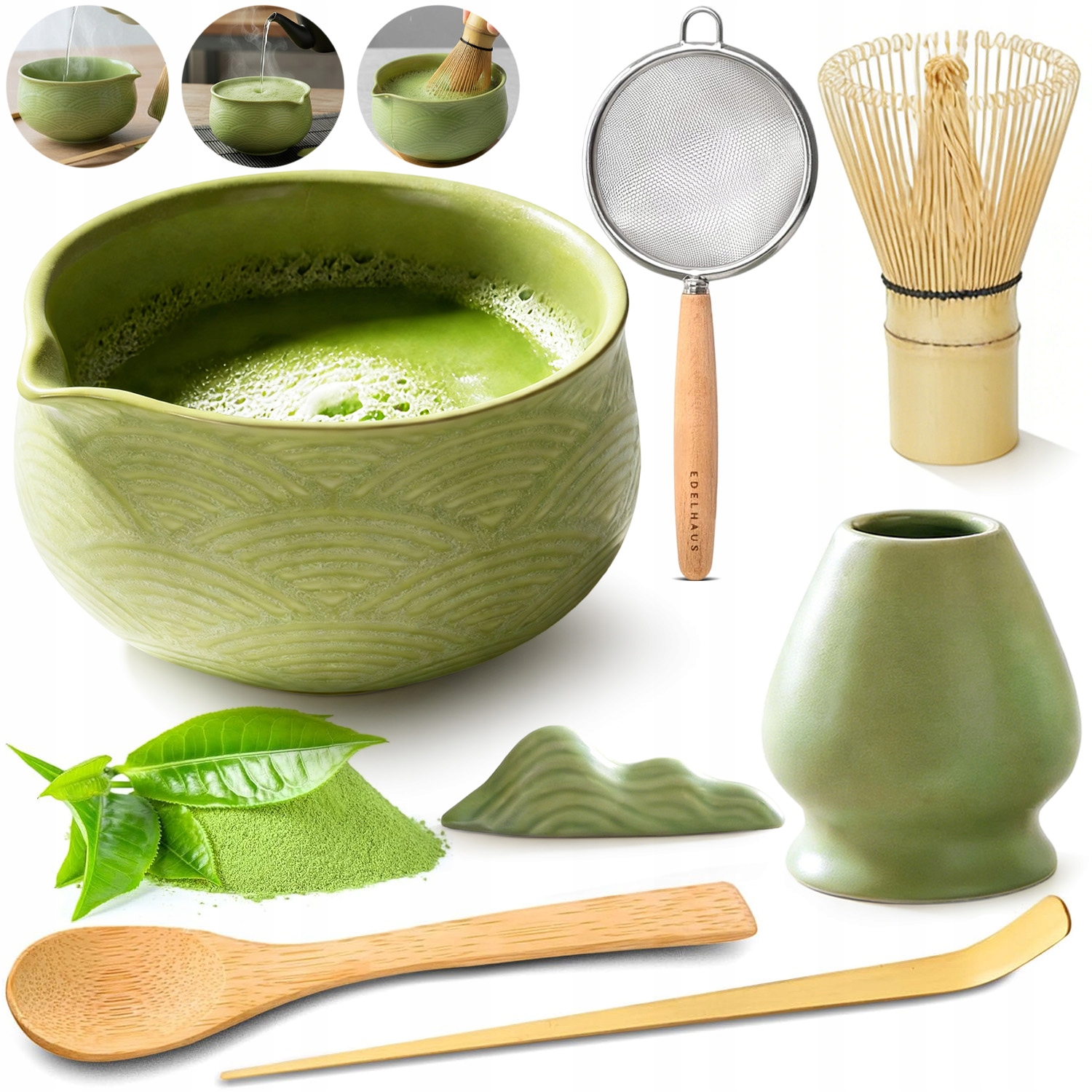 Bambusowy Zestaw Do Robienia Matchy Trzepaczka Łyżka Miotełka 7W1 Prezenty