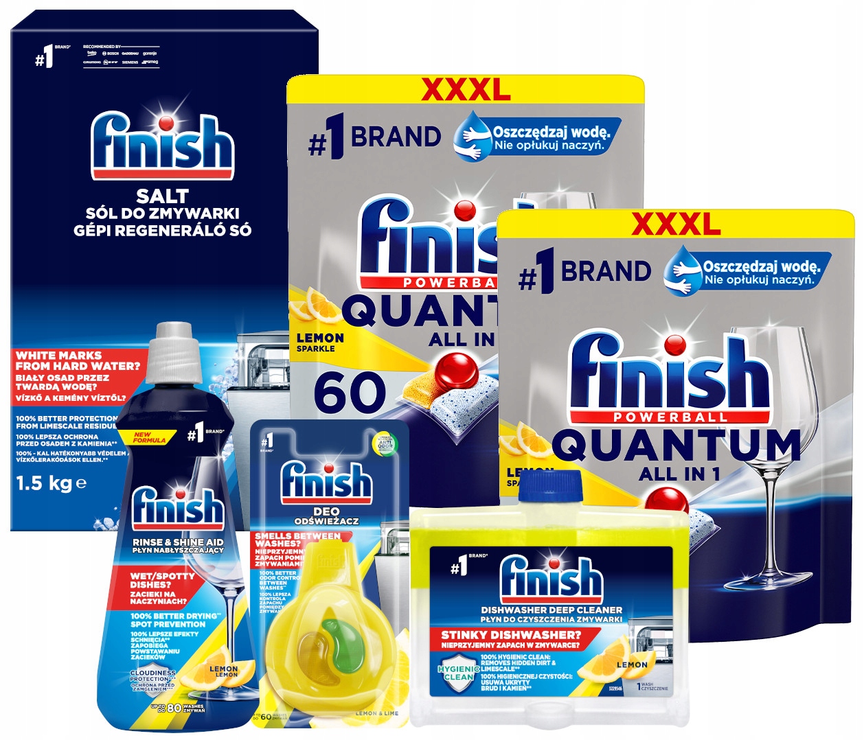 Levně Sada Finish Quantum Kapsle 120 Sůl Leštidlo Čistič Vůně