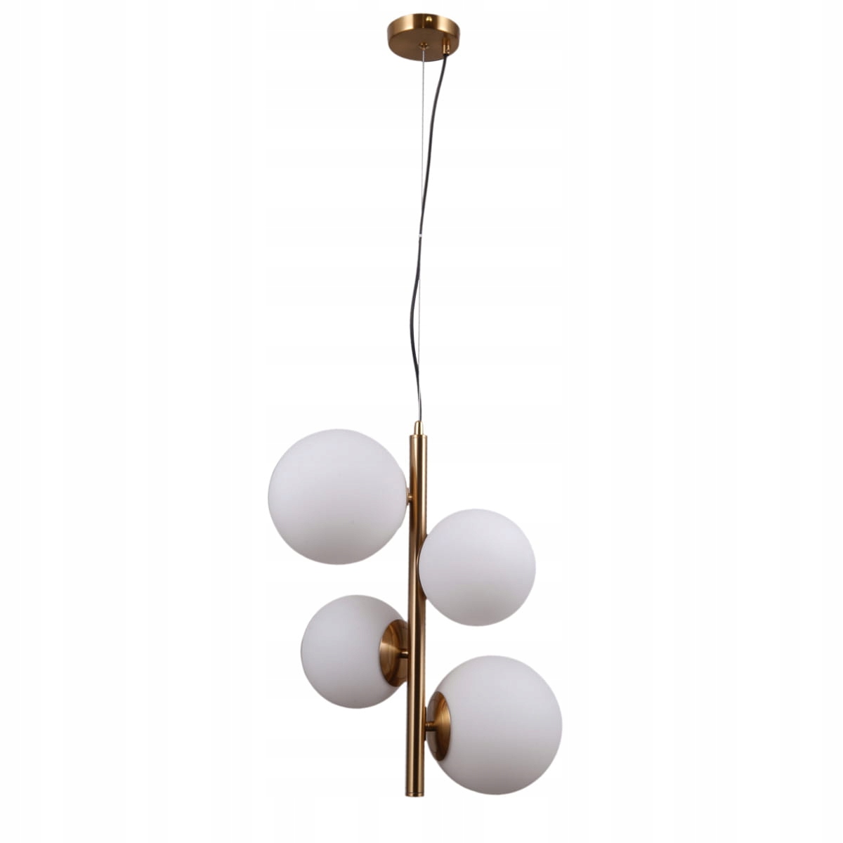 Moderná zlatá vertikálna závesná lampa so 4 sklenenými guľami Italux