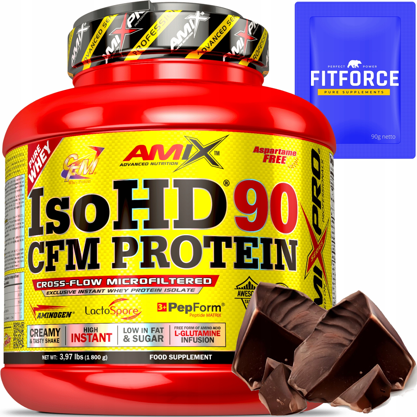 Proteinový izolát Wpi Protein na hubnutí Čokoládový bez cukru IsoHD Amix