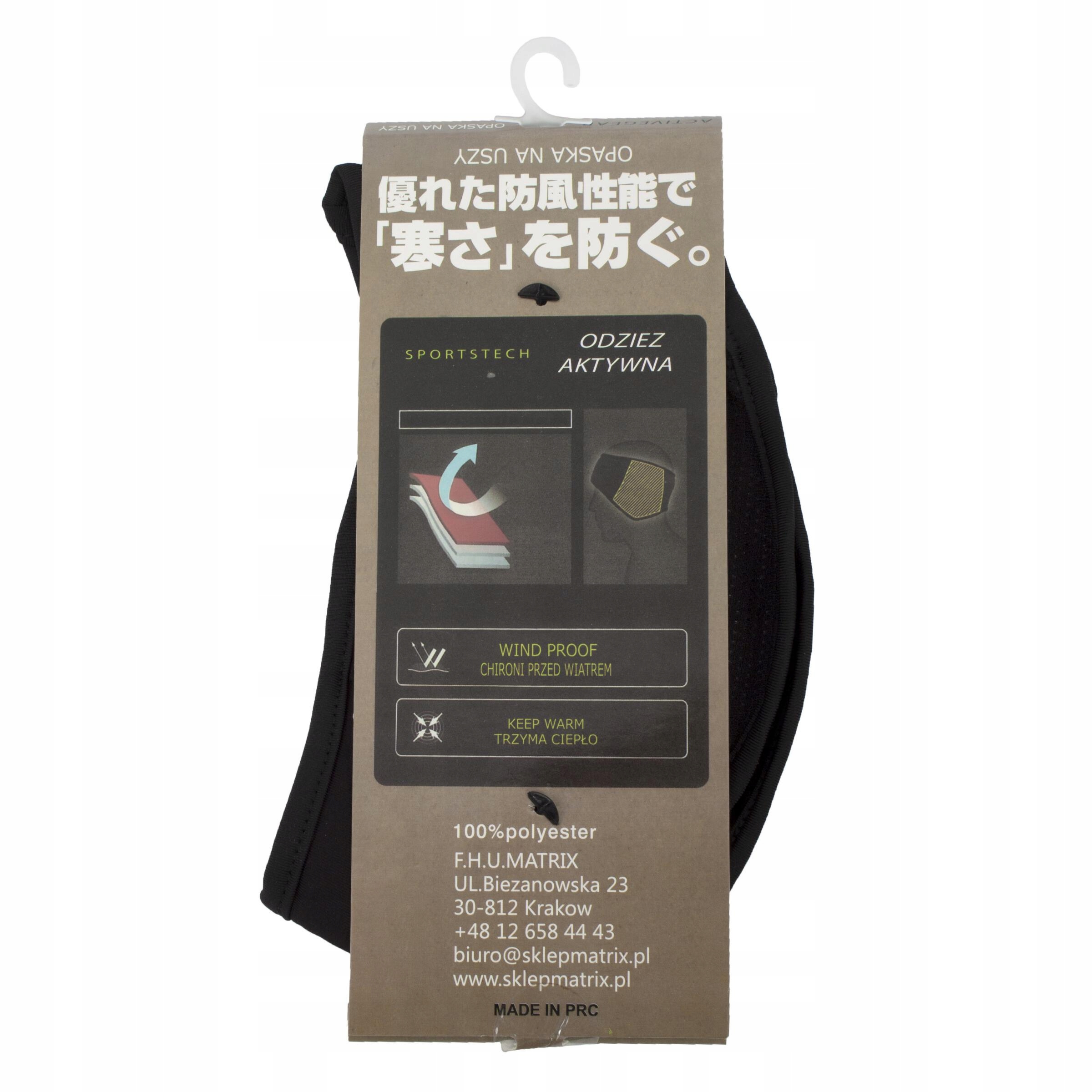 W391 SPORTOWA OPASKA TERMOAKTYWNA NA GŁOWĘ USZY Kolor czarny