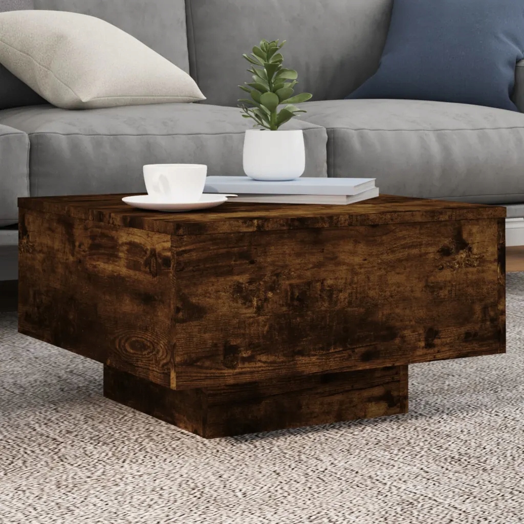 vidaXL Konferenční stolek s Led osvětlením kouřový dub 55 x 55 x 31 cm