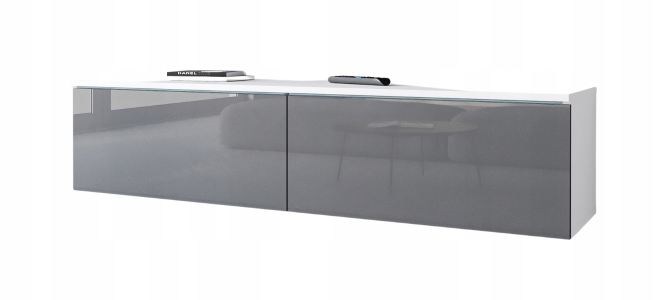 Rtv skříňka do obývacího pokoje 140 cm 2-dveřová, bílá matná/šedý lesk s Led