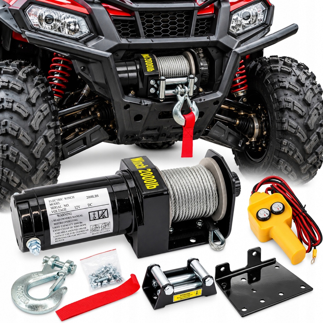 Wyciągarka Elektryczna 12V z Pilotem do Quada Atv 2000 Lbs Lina Stalowa 1T