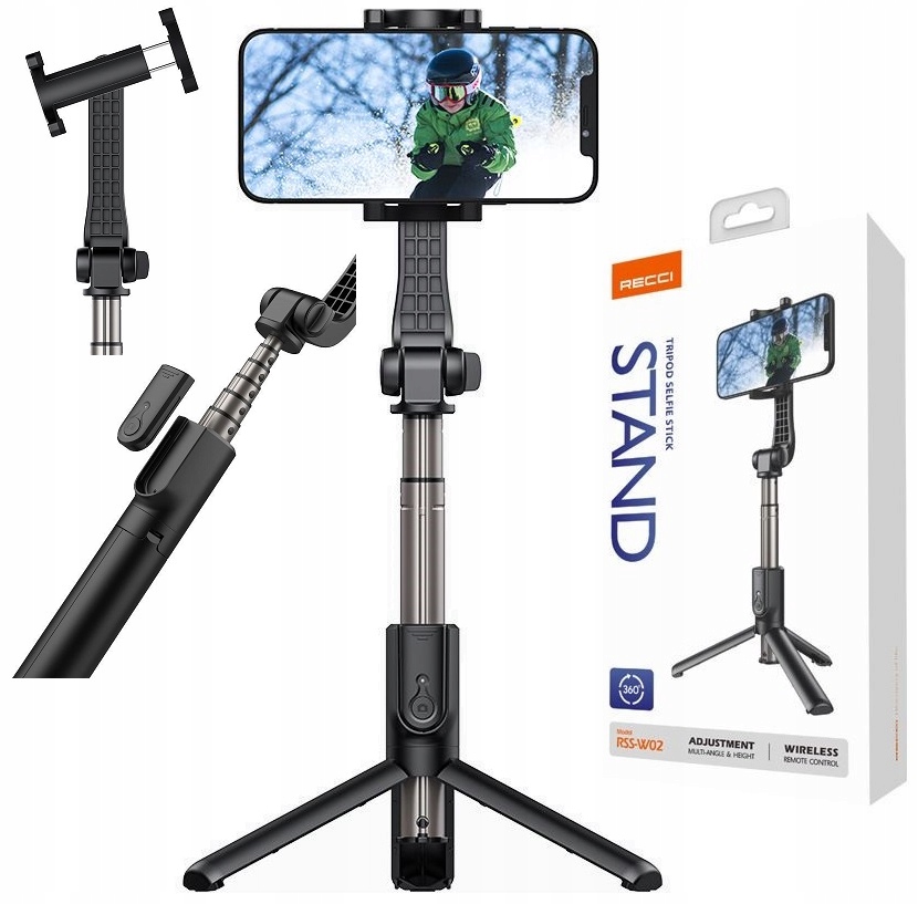 Selfie Tyč Na Telefon, Stativ 360" S Dálkovým Ovládáním Bluetooth Recci