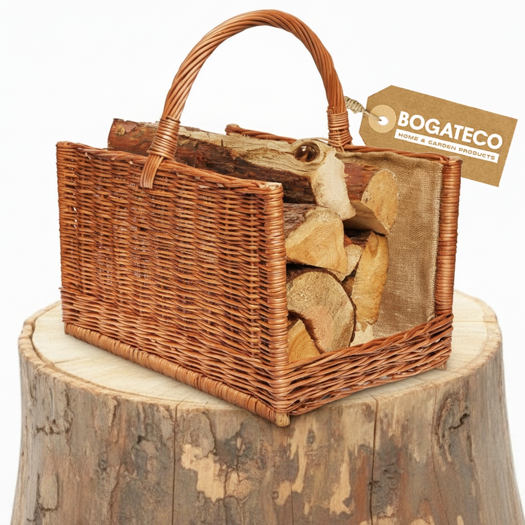 Krbový Koš 51 x 51 CM Velký Proutěný Koš Na Krbové Dřevo S Jutou