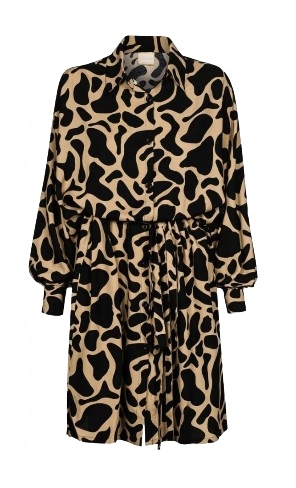 Swing Šaty Košilové S Potiskem A Páskem Béžovo-černé 40 J2J