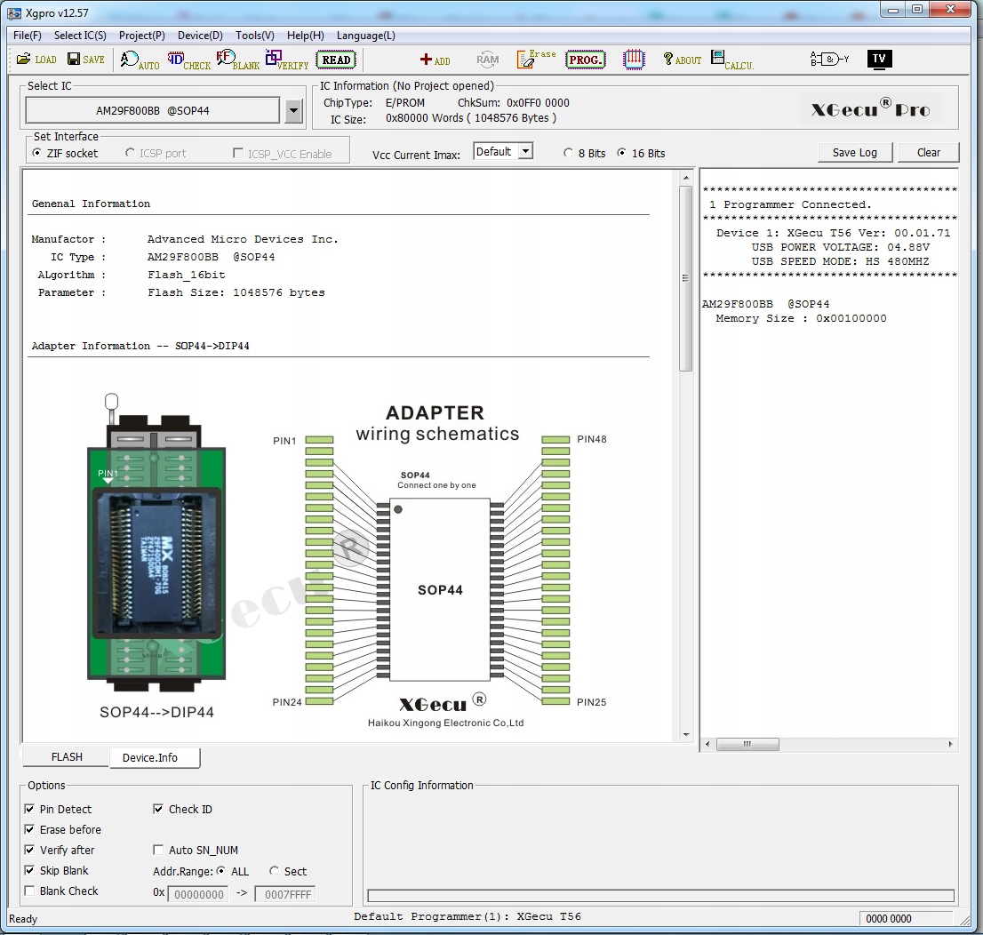 Adapter uniwersalny SOP44 / SOIC44 -DIP44 1:1 ZIF Rodzaj programator pamięci