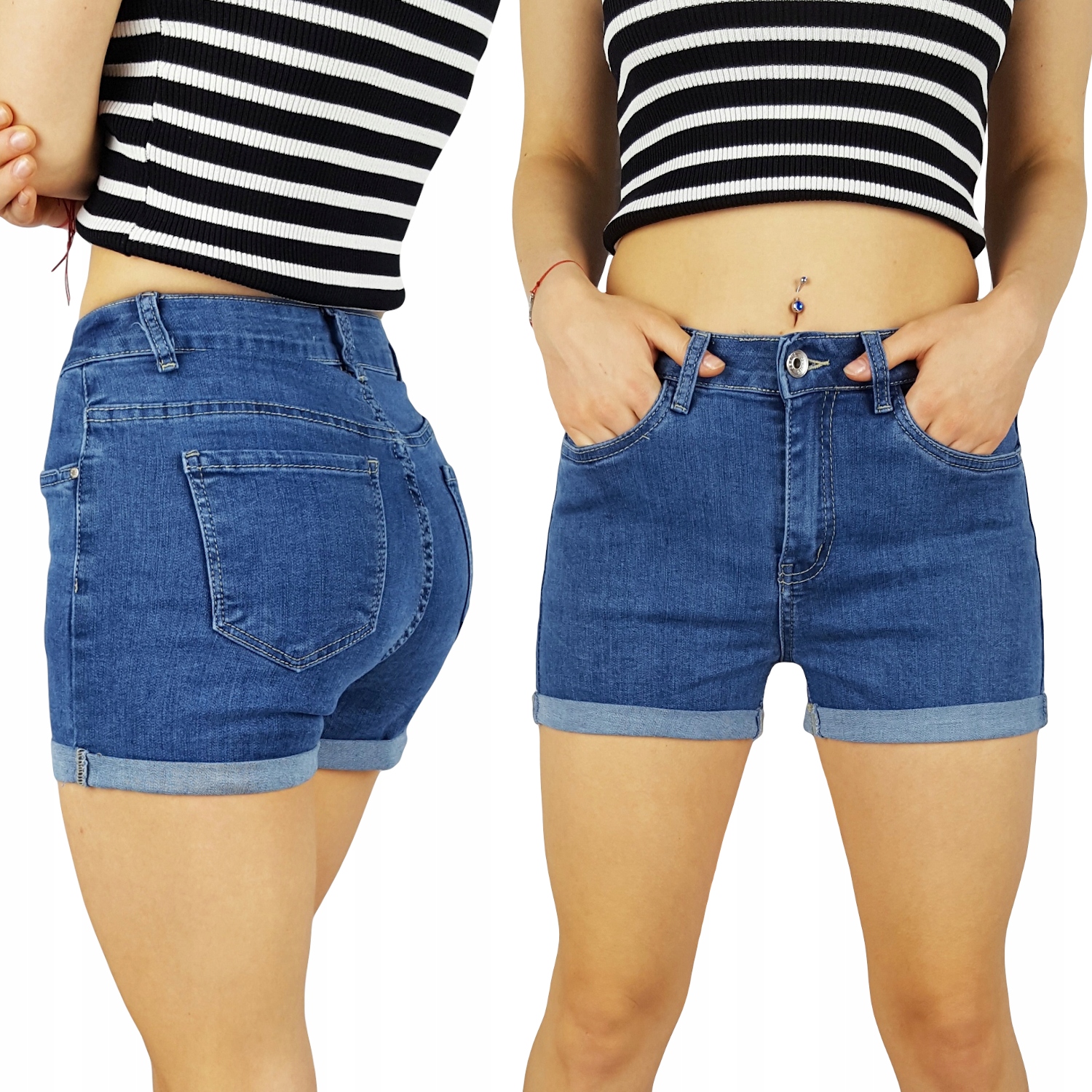 

#damskie Spodenki Jeansowe Wysoki Stan