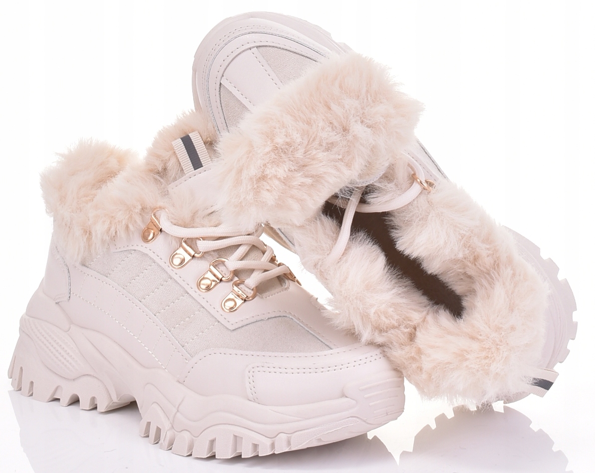 ŚNIEGOWCE OCIEPLANE BEŻOWE SOLIDNE NA PLATFORMIE FUTERKO SZNUROWANE Kolor beżowy