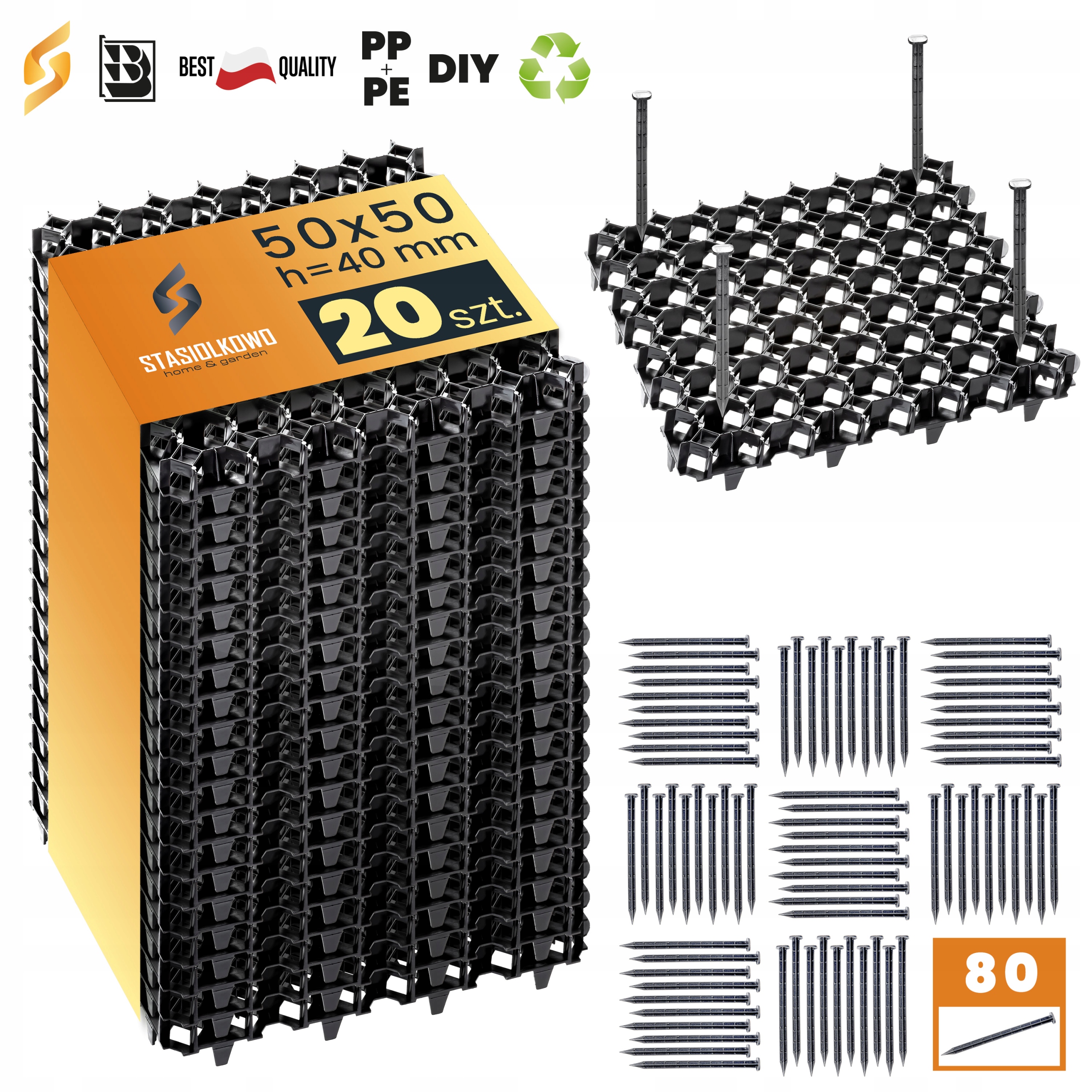 

20x Kratka Parking Droga Podjazd 50x50 x4 +80 kotw