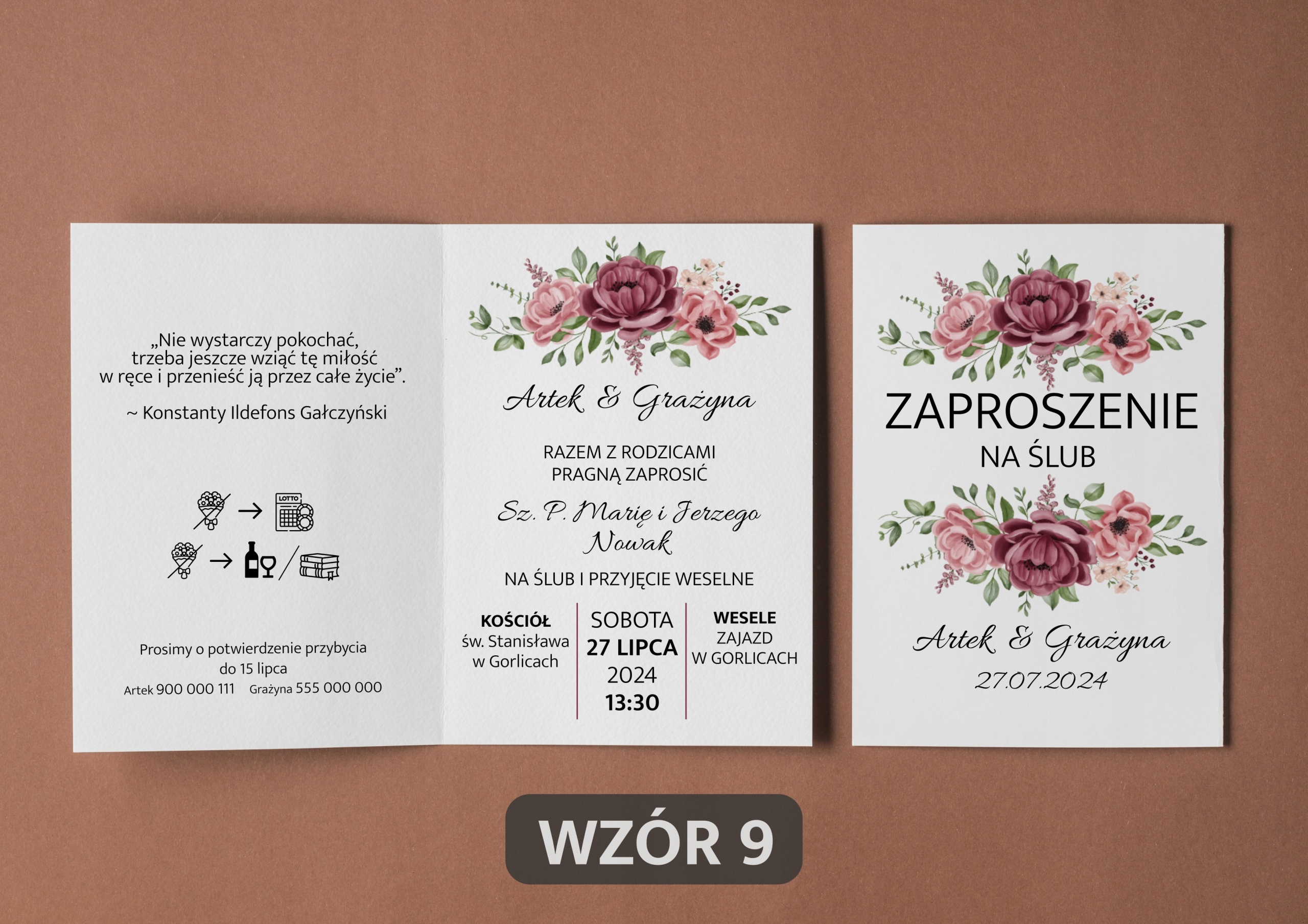 ZAPROSZENIA NA WESELE ŚLUB PERSONALIZACJA ŚLUBNE WESELNE KOPERTA GRATIS Grubość papieru 250 g