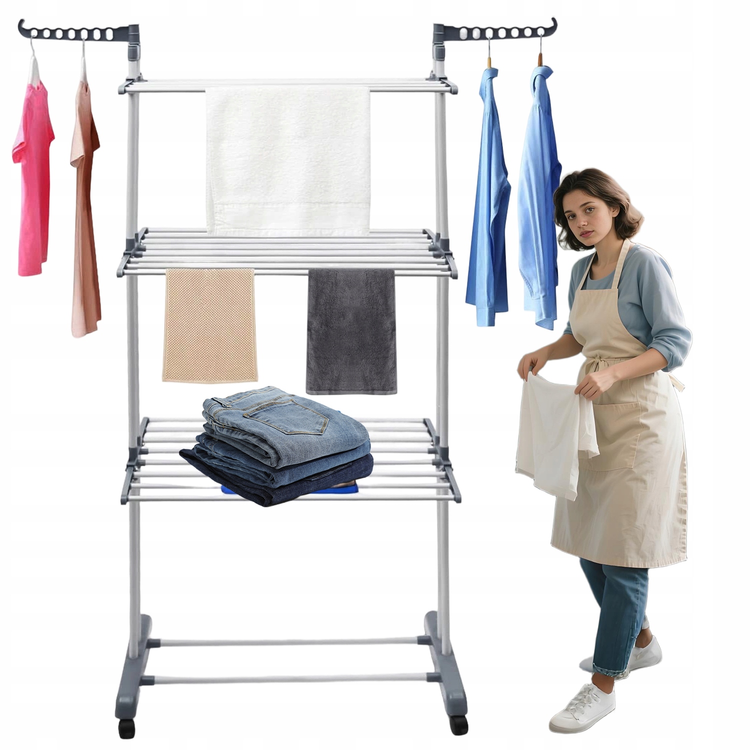 Levně Stojící Sušák Na Prádlo XXL 45 Kg S Kolečky A 2 Žehlicími Prkny