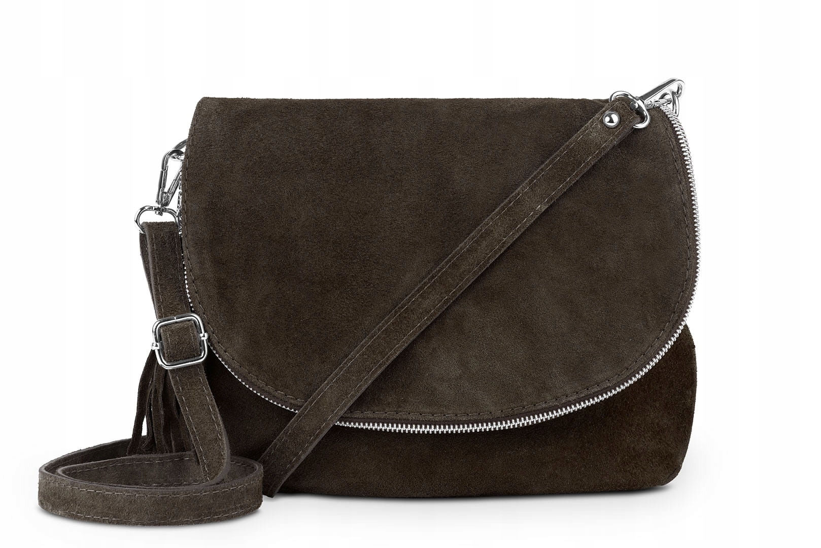 Torebka Skórzana Vera Pelle Bisaccia Zamsz Choco