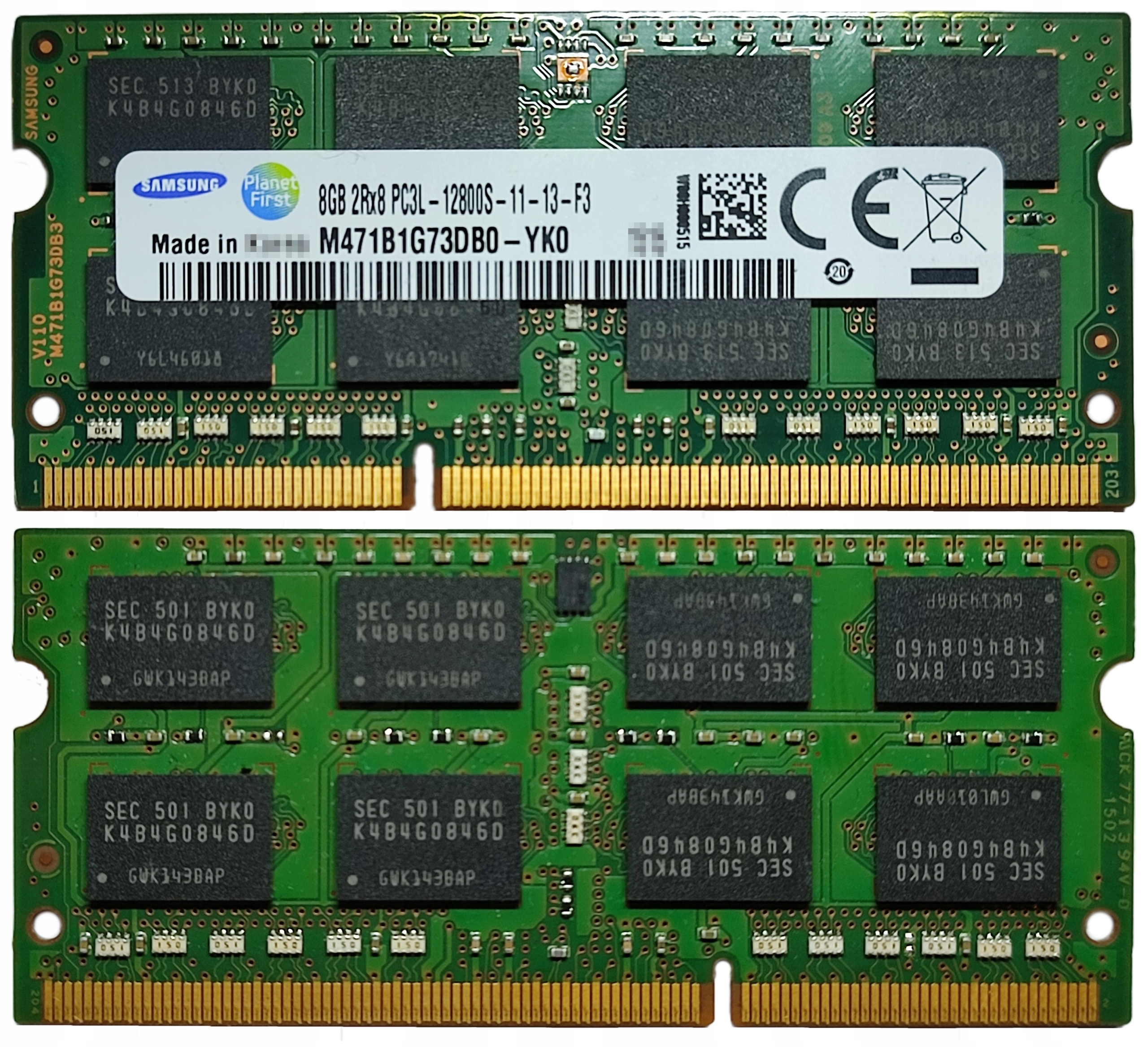 (n) 8GB 1*8GB Samsung DDR3L 1600MHz 1,35V M471B1G73DB0-YK0