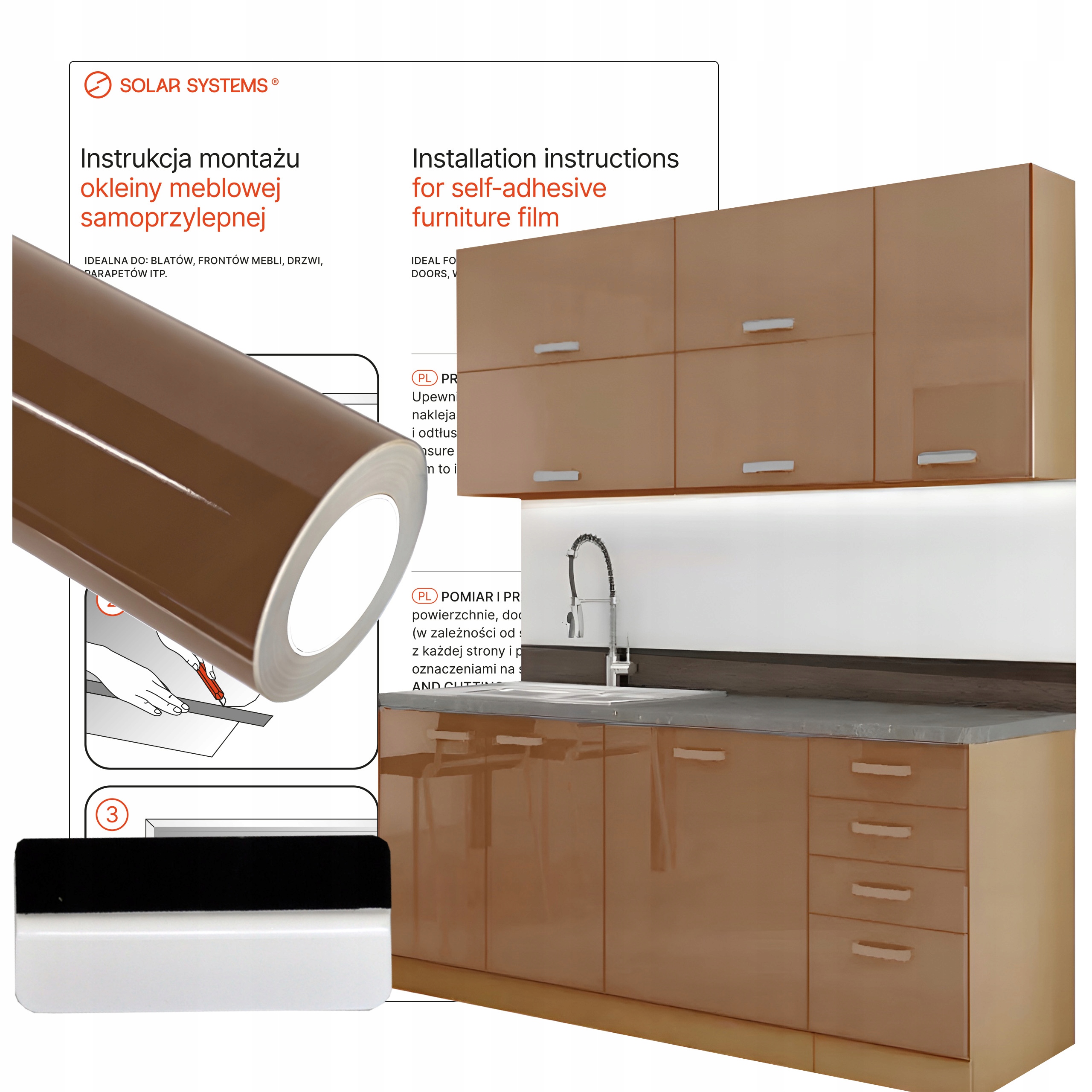 Dýha na nábytek Samolepicí Hnědá Světlá Lesk 122x500 cm Pro nábytek Dveře